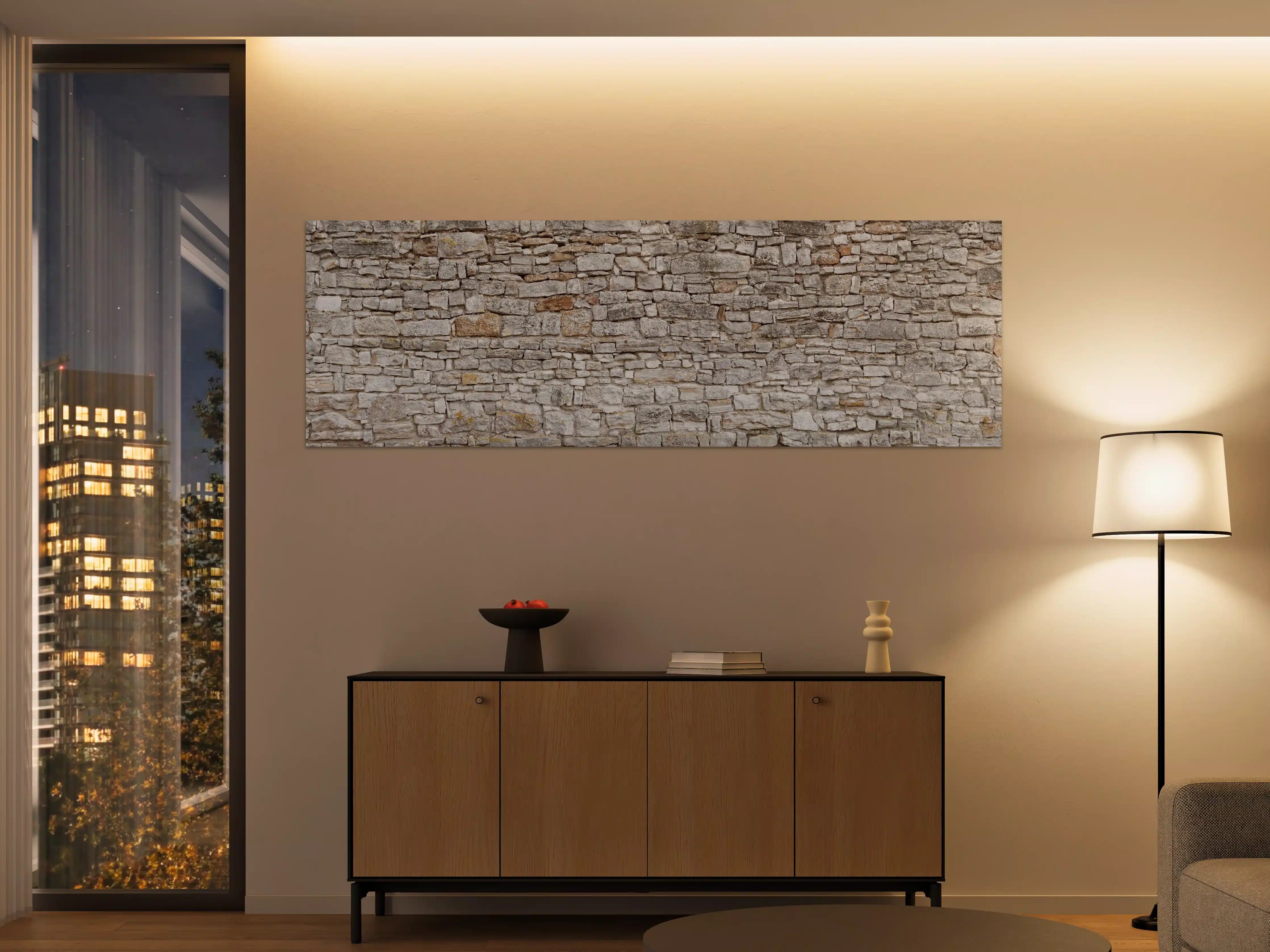 Große Wandbilder - Gräuliche alte Mauer aus groben Steinen