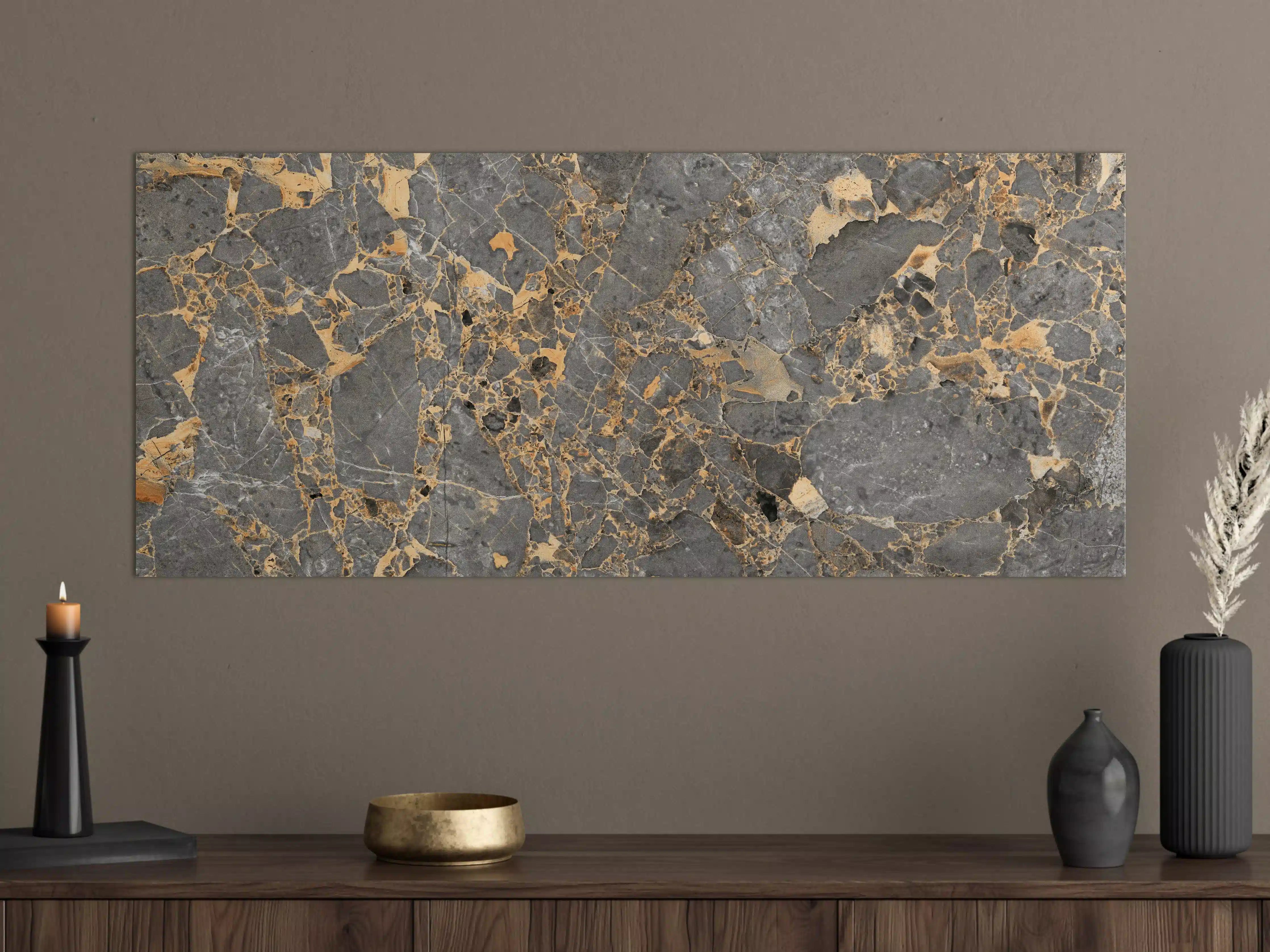 Große Wandbilder - Gräulicher Marmor mit goldenen Adern
