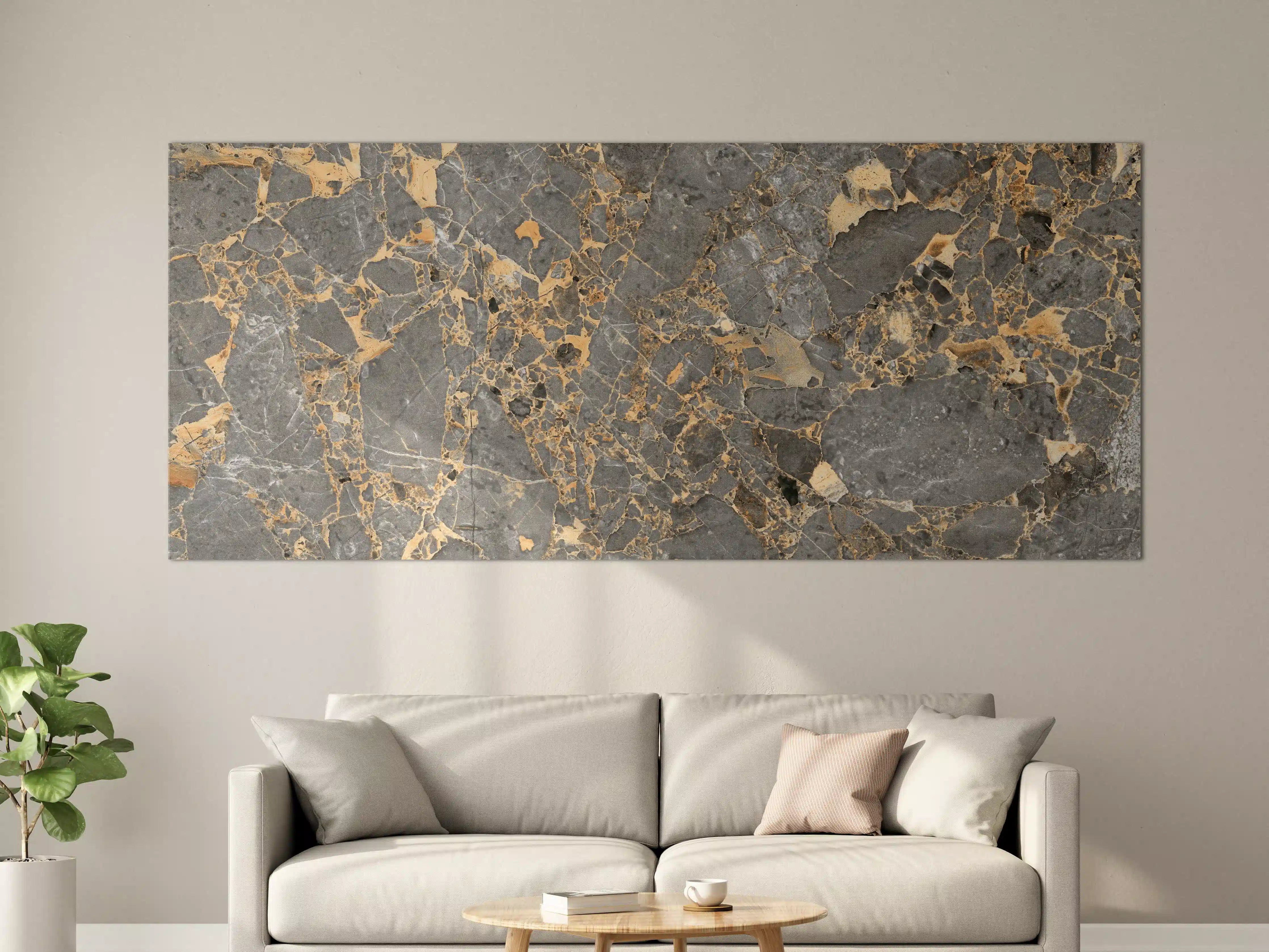 Große Wandbilder - Gräulicher Marmor mit goldenen Adern