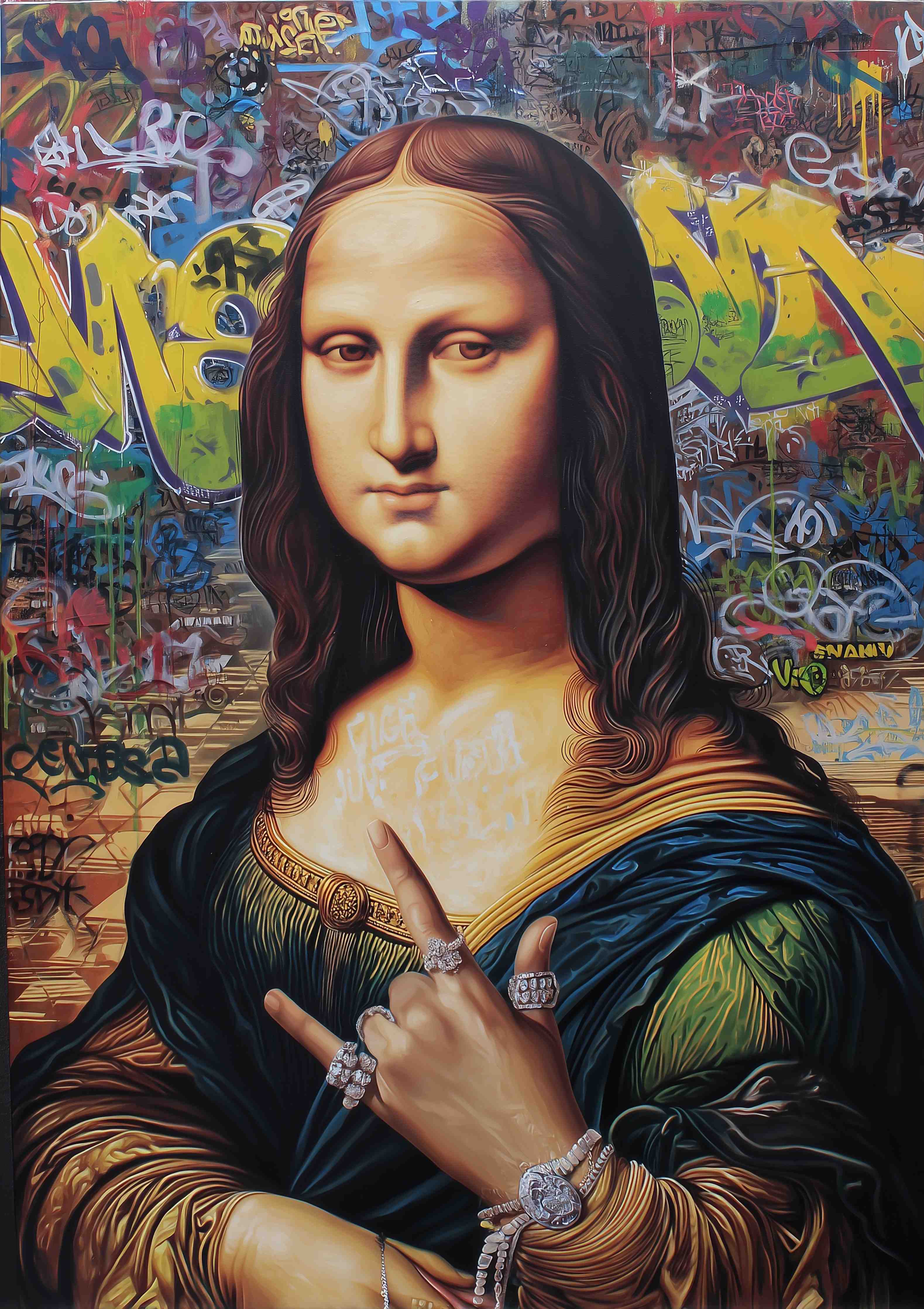 Große Wandbilder-Graffiti-Hintergrund mit Mona Lisa