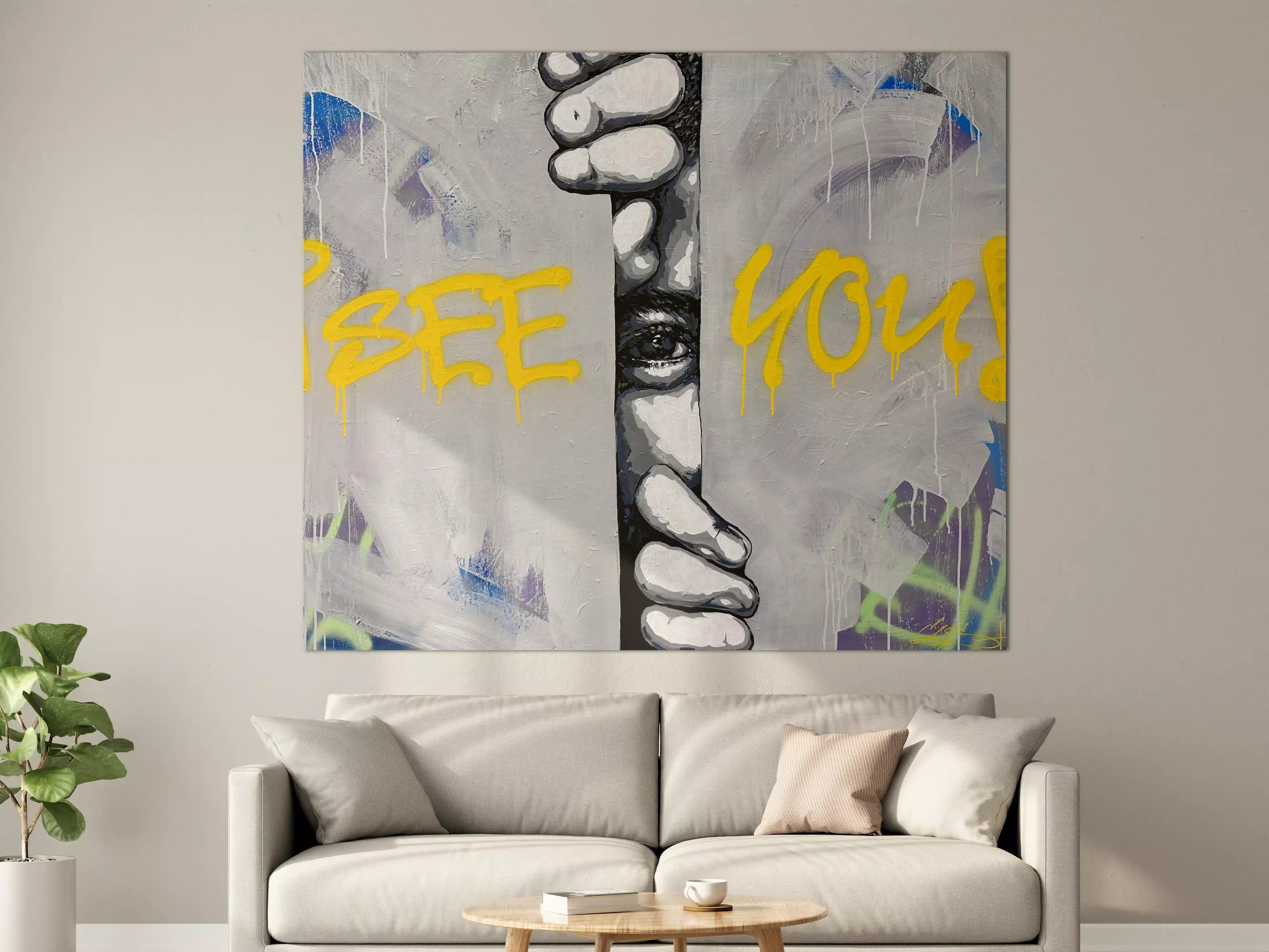 Große Wandbilder - Graffiti-Kunst mit Augen- und Handmotiv