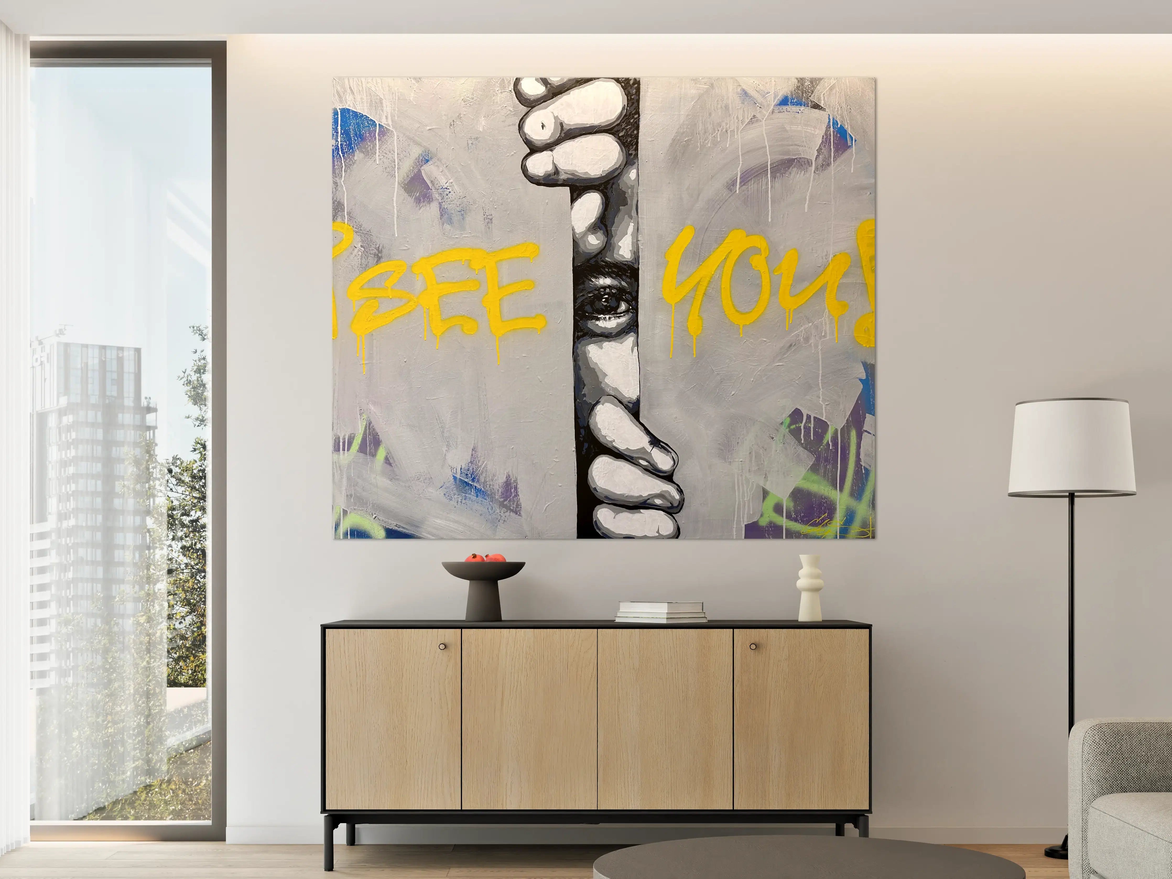 Große Wandbilder - Graffiti-Kunst mit Augen- und Handmotiv