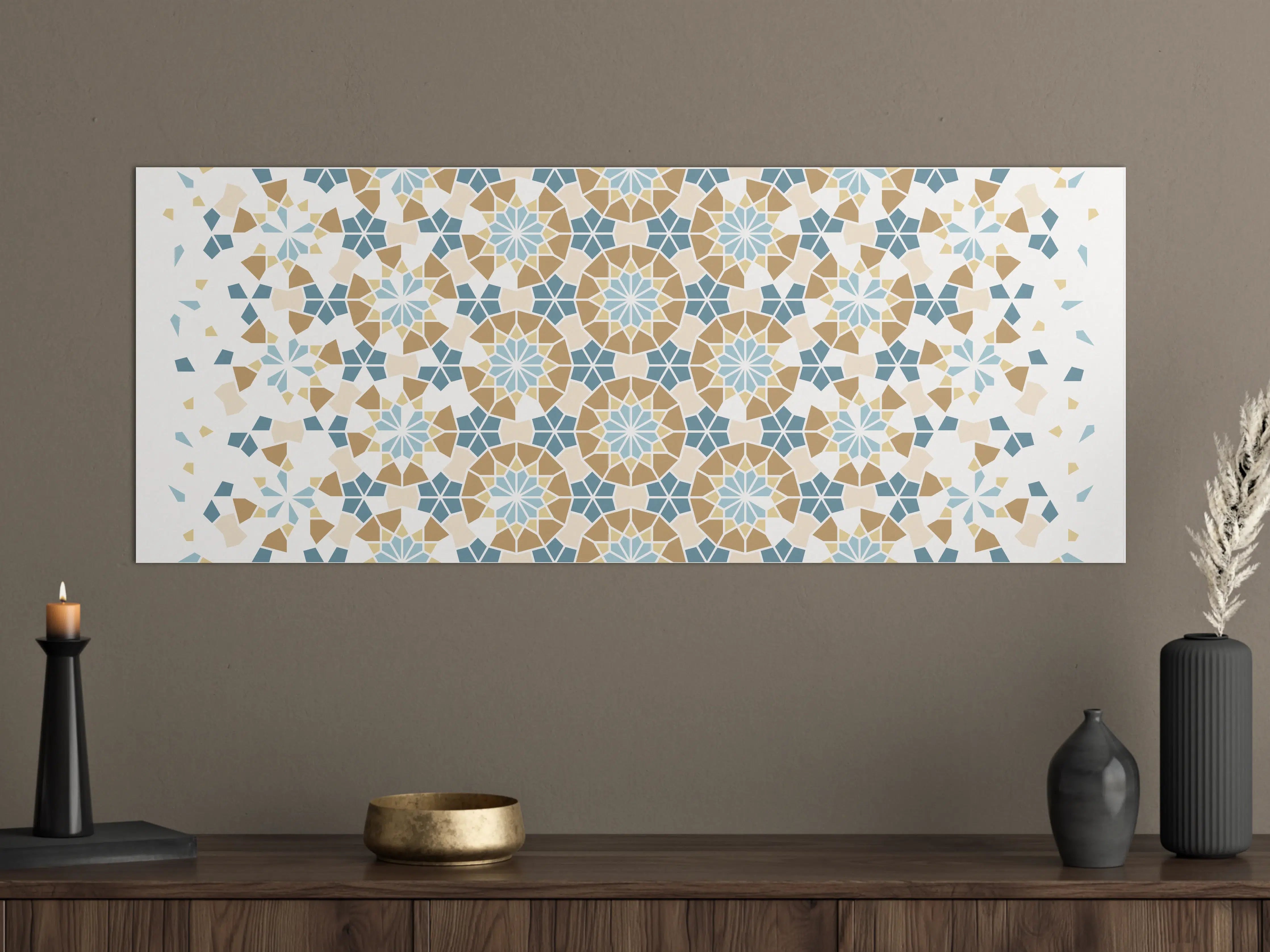 Große Wandbilder - Grafisches Blau Beige Muster