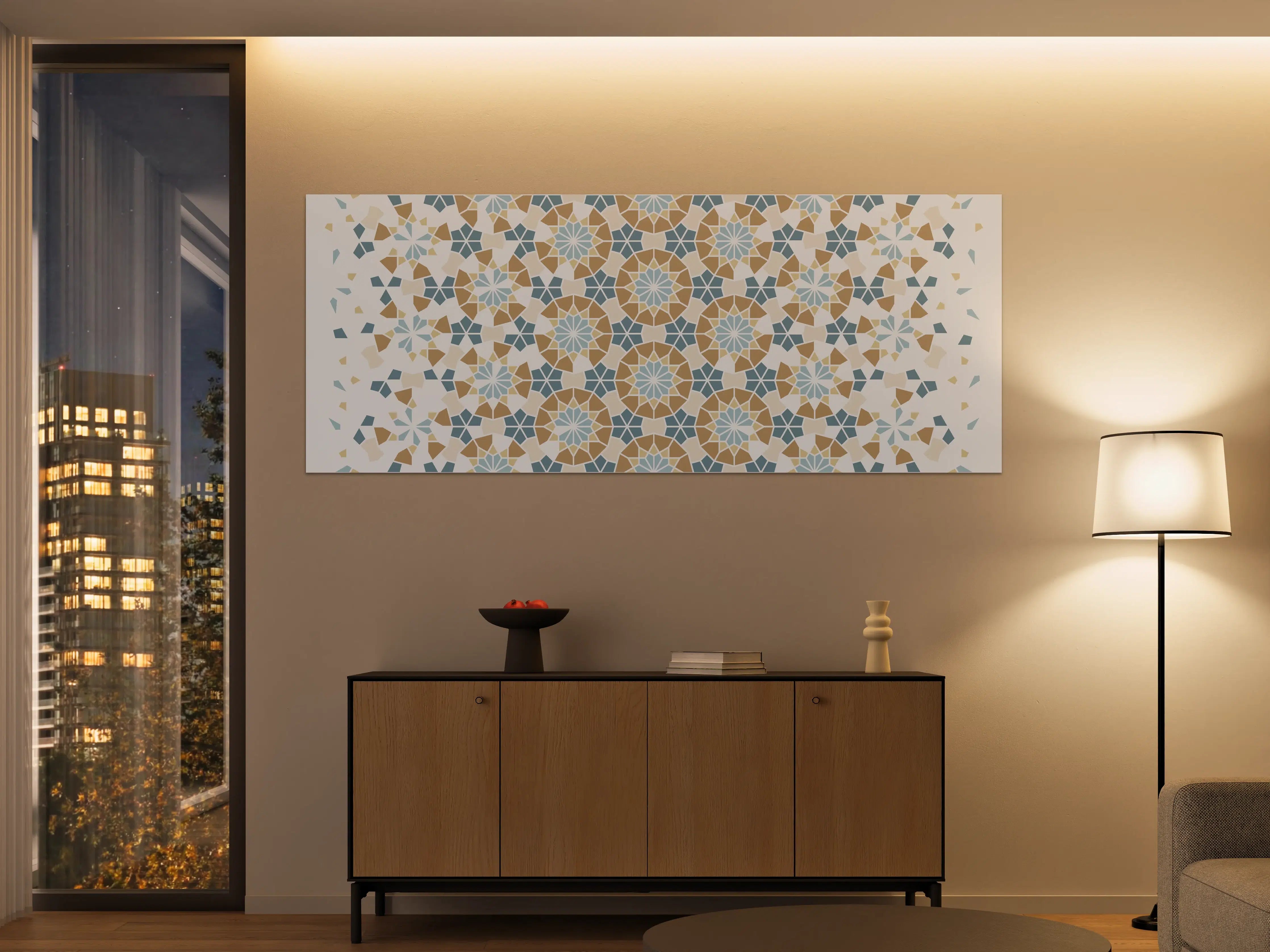 Große Wandbilder - Grafisches Blau Beige Muster