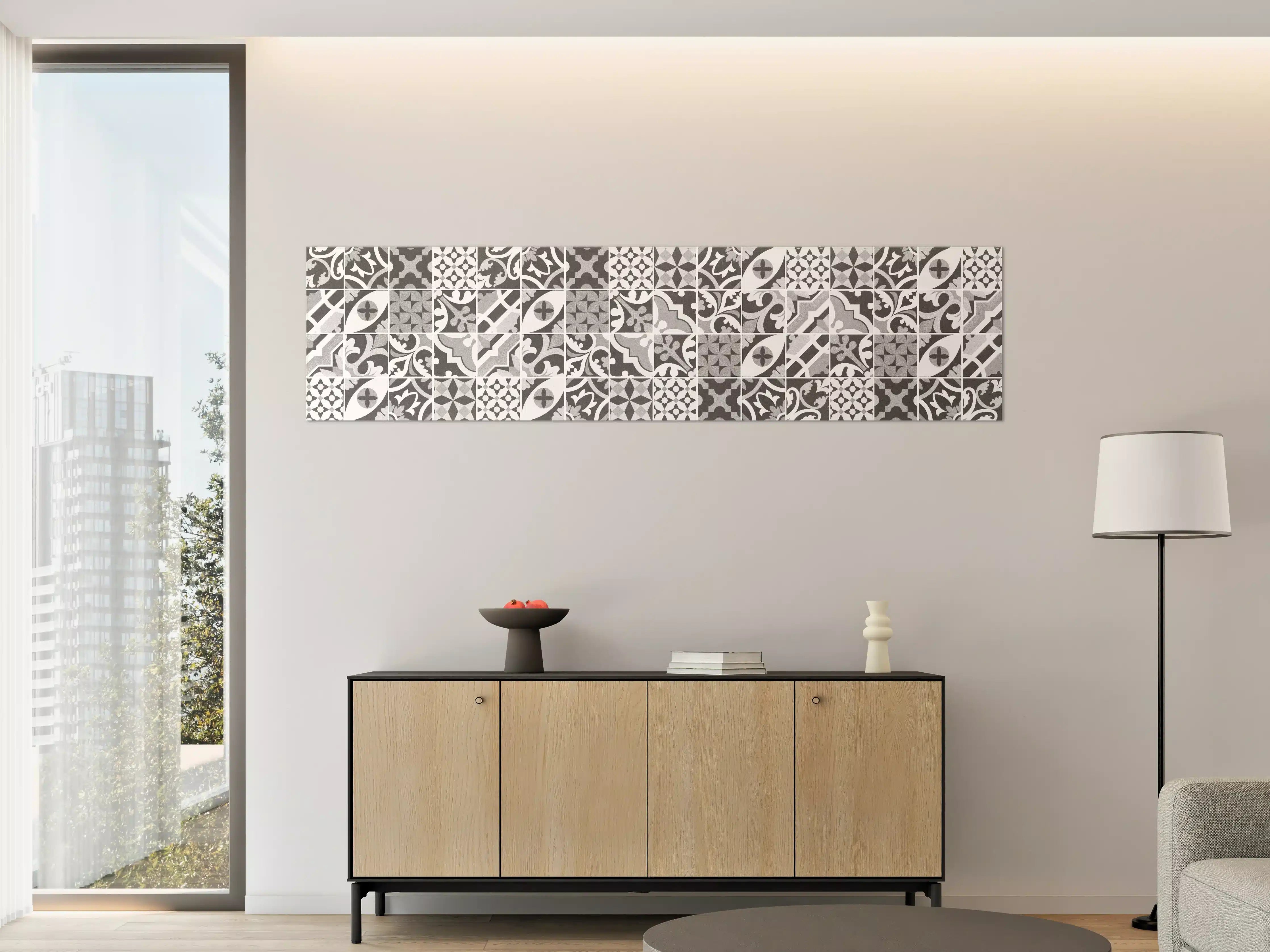 Große Wandbilder - Grau-Weiß Vintage Mosaik