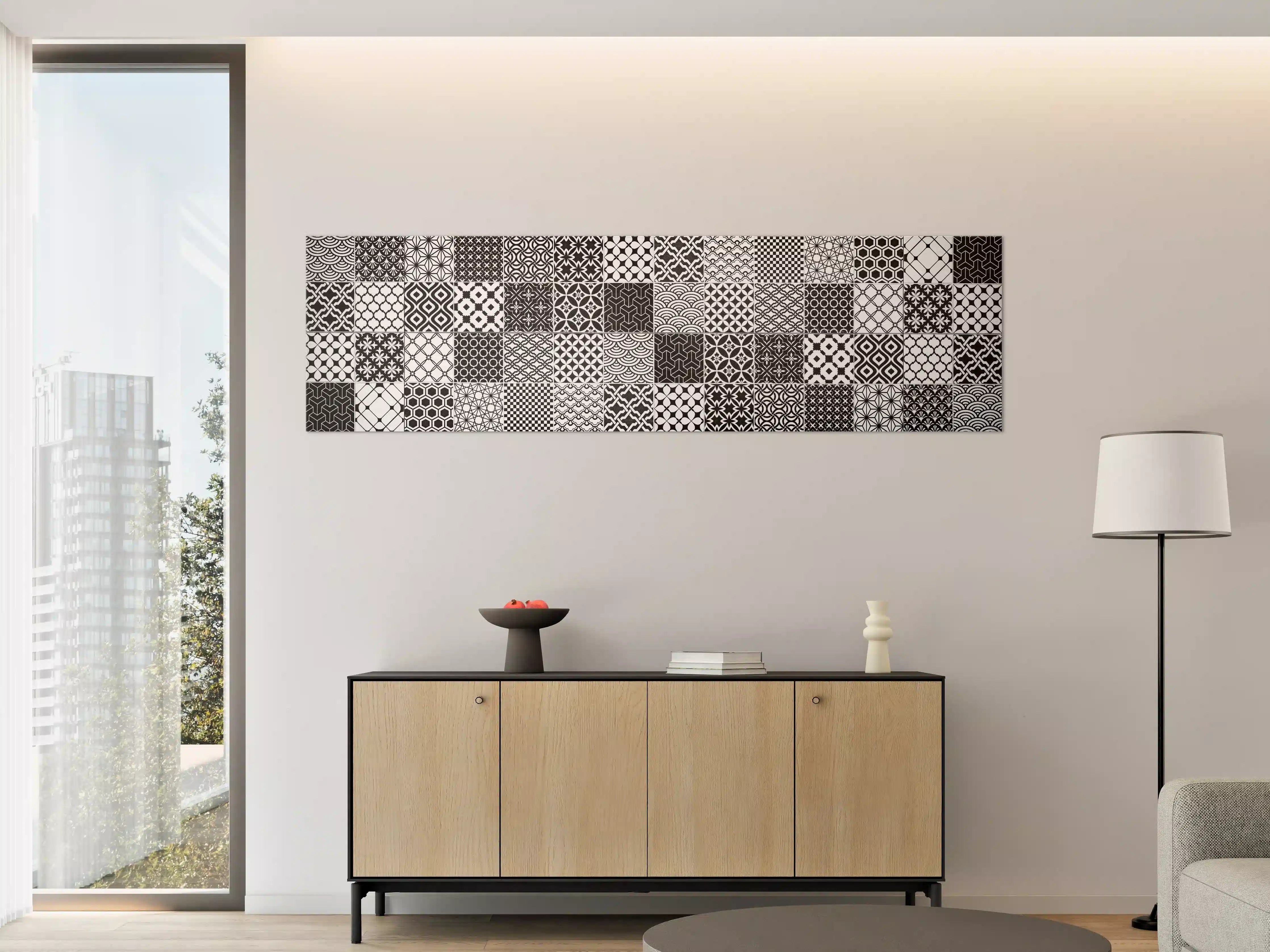 Große Wandbilder - Grau-Weiß geometrisch Mosaik