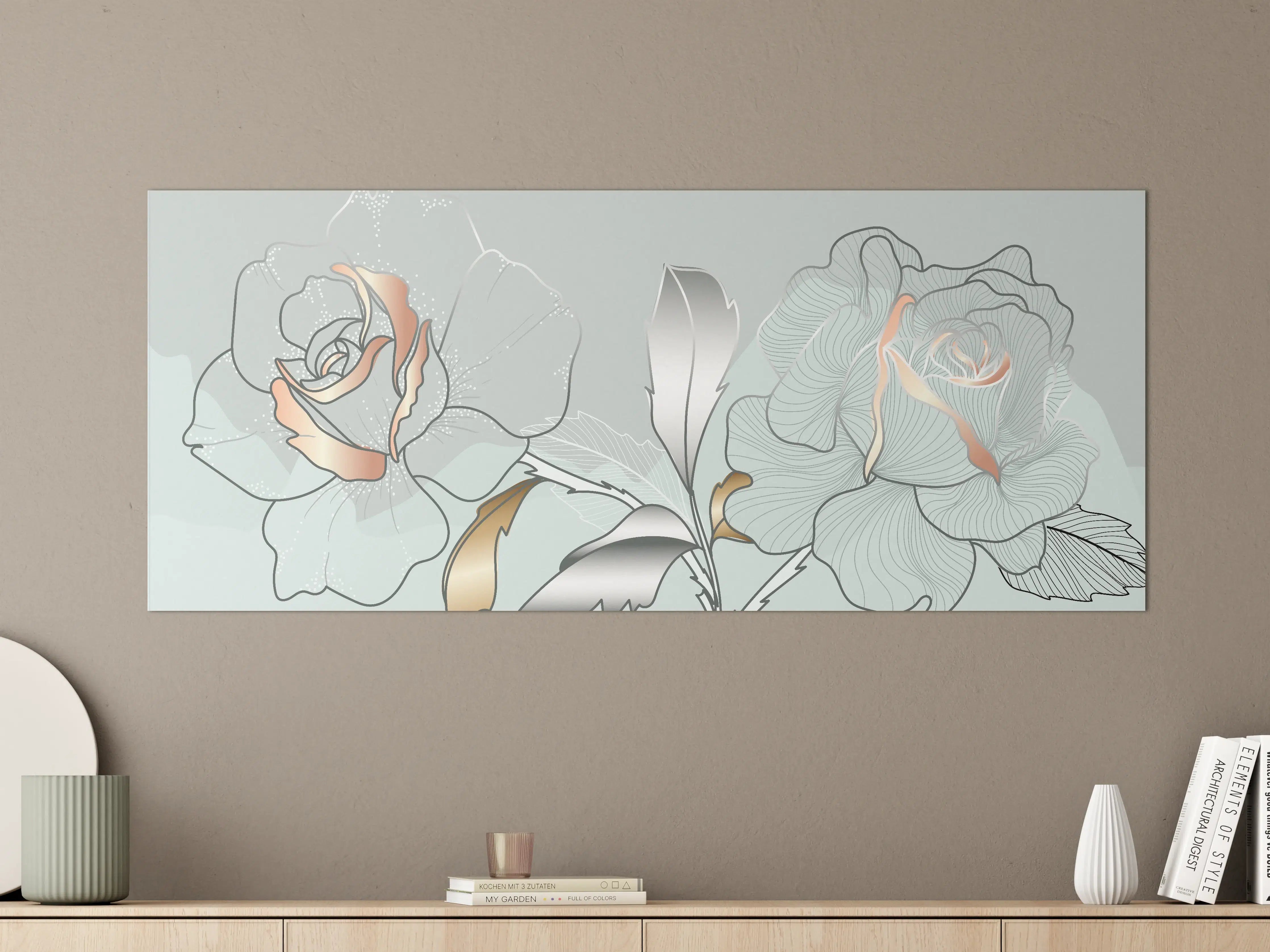 Große Wandbilder - Grau-Weiße Blumenillustration
