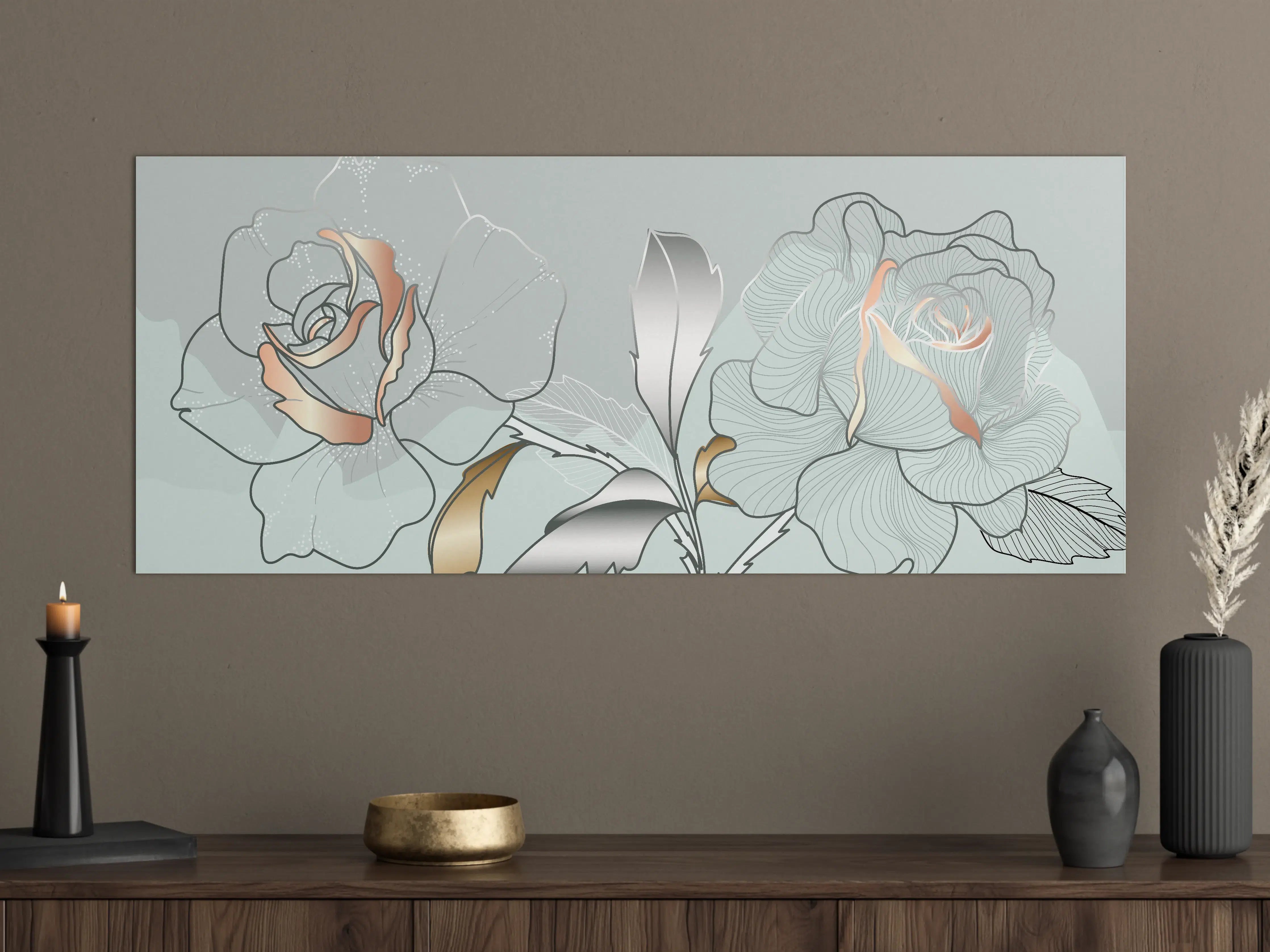 Große Wandbilder - Grau-Weiße Blumenillustration