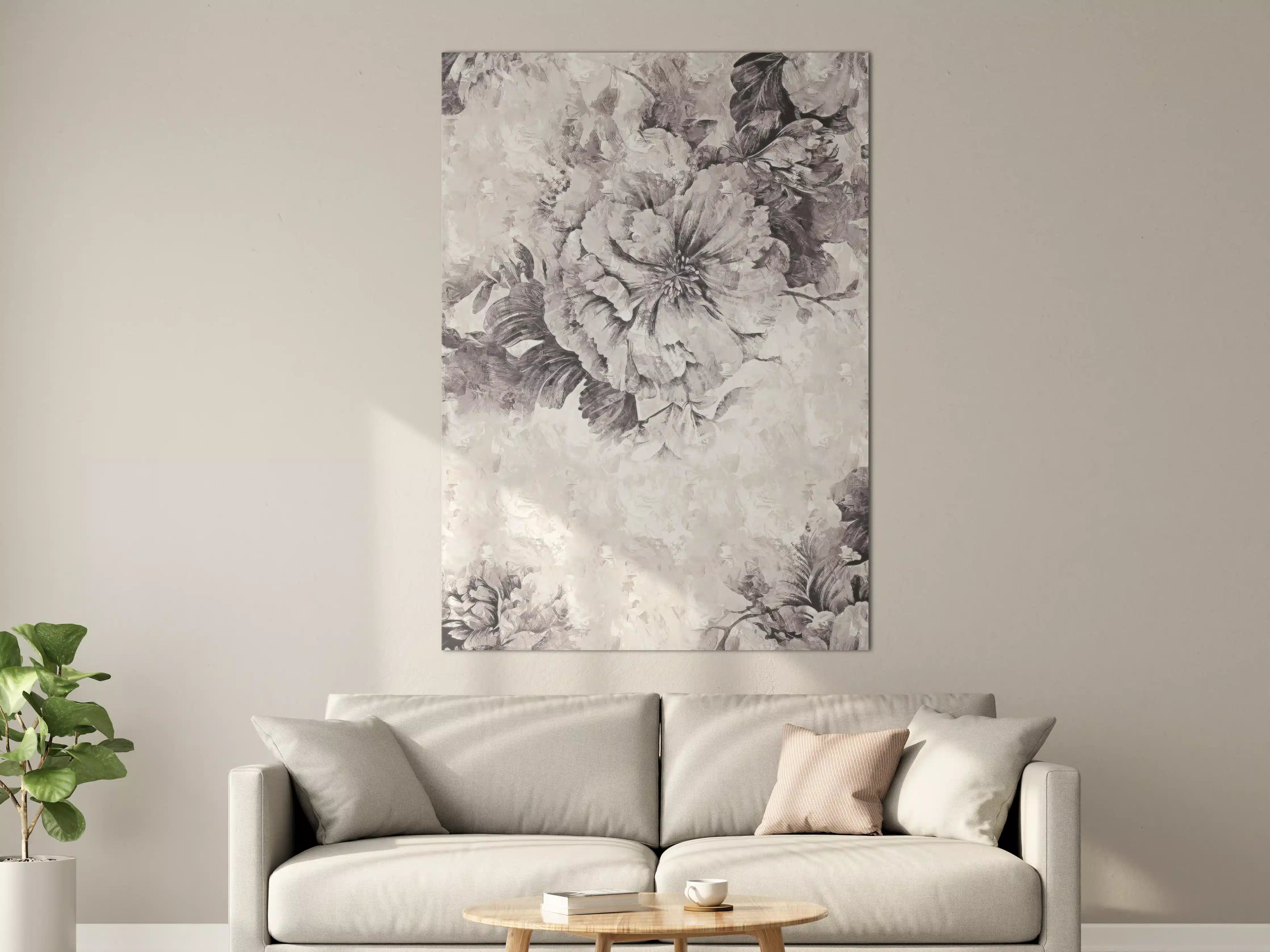 Große Wandbilder - Grau-Weißes Blumenmuster Poster
