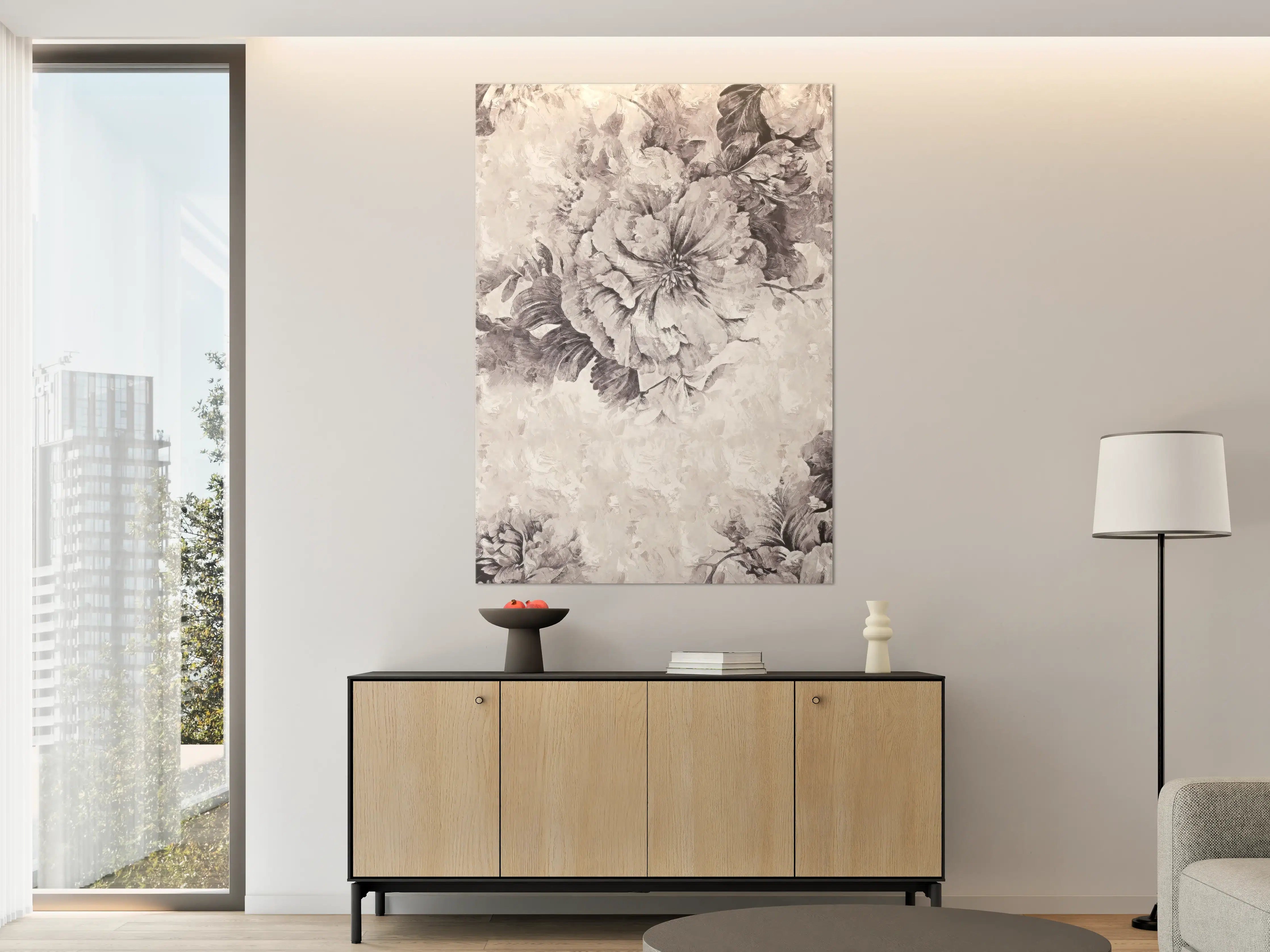 Große Wandbilder - Grau-Weißes Blumenmuster Poster