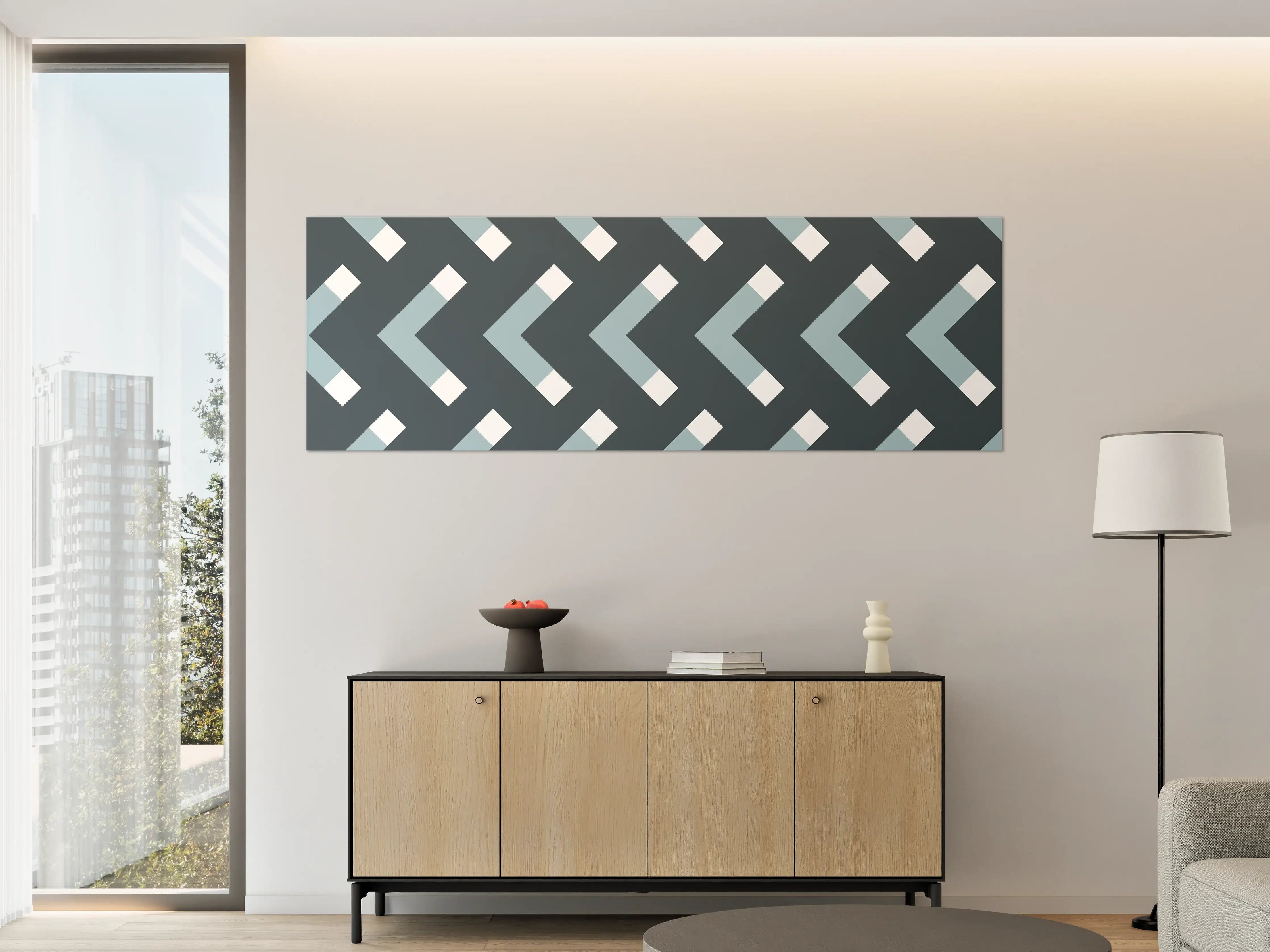 Große Wandbilder - Grau-Weißes Chevron Muster