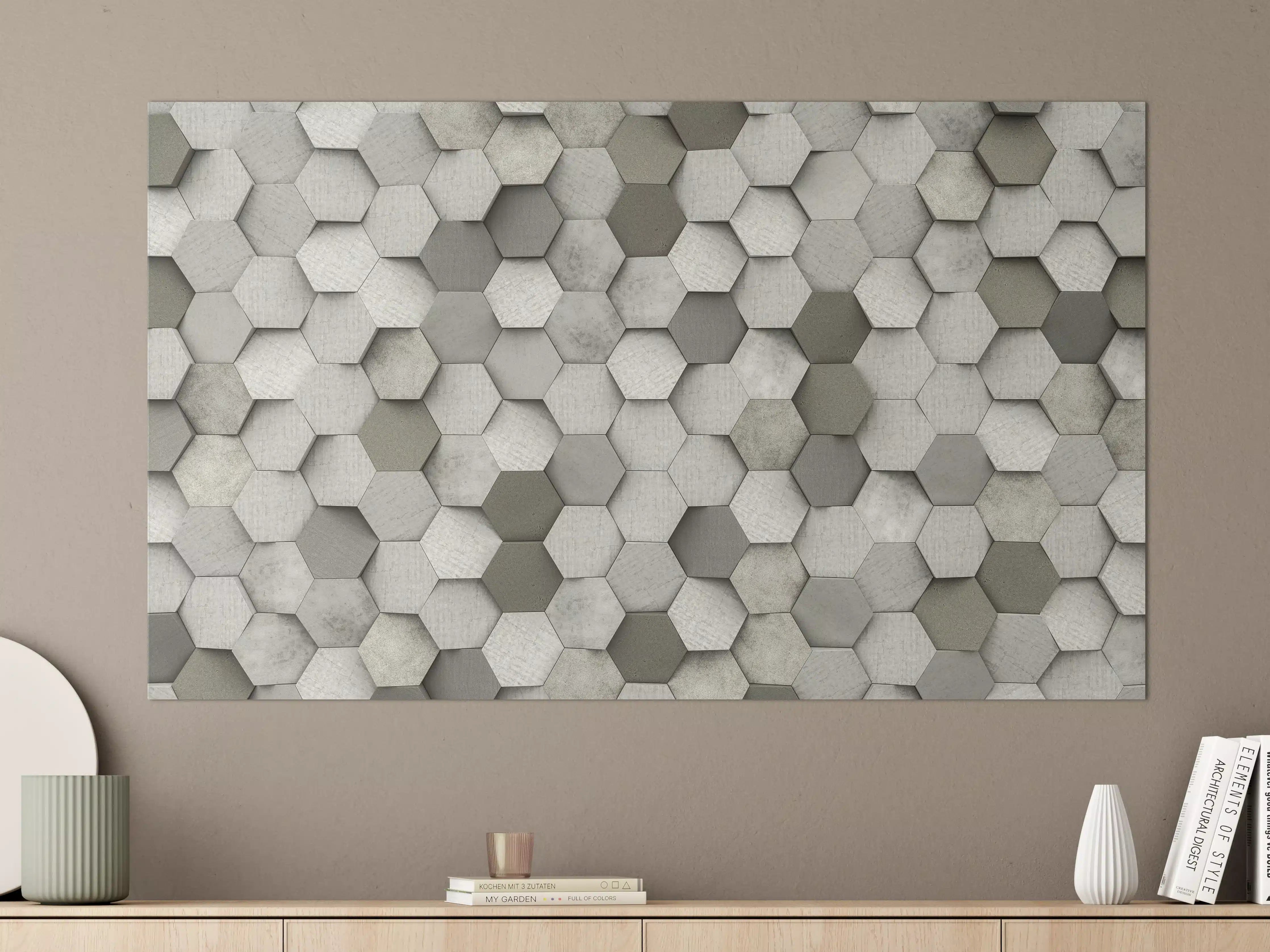 Große Wandbilder - Graue 3D-Hexagone Wandkunst