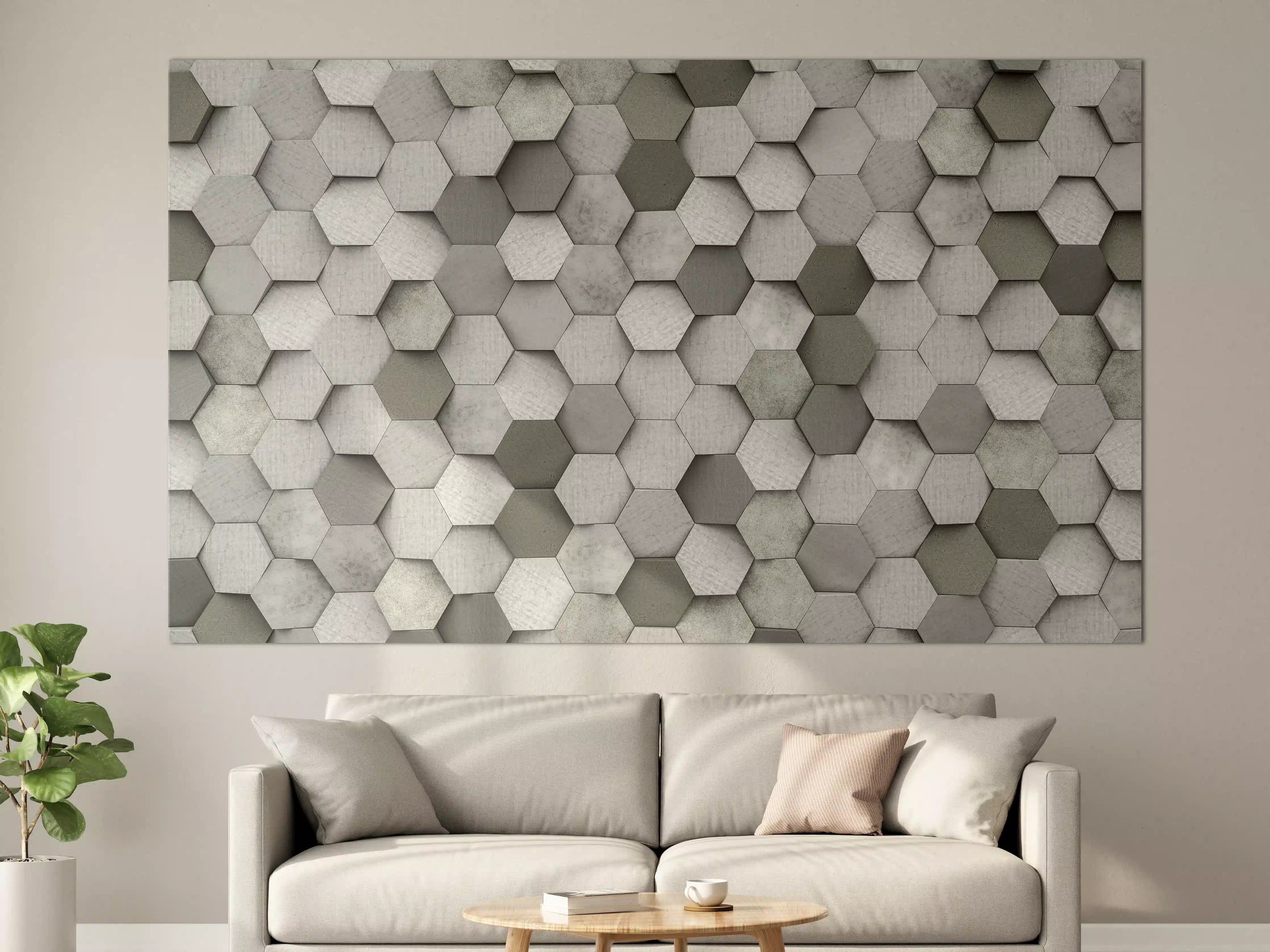 Große Wandbilder - Graue 3D-Hexagone Wandkunst