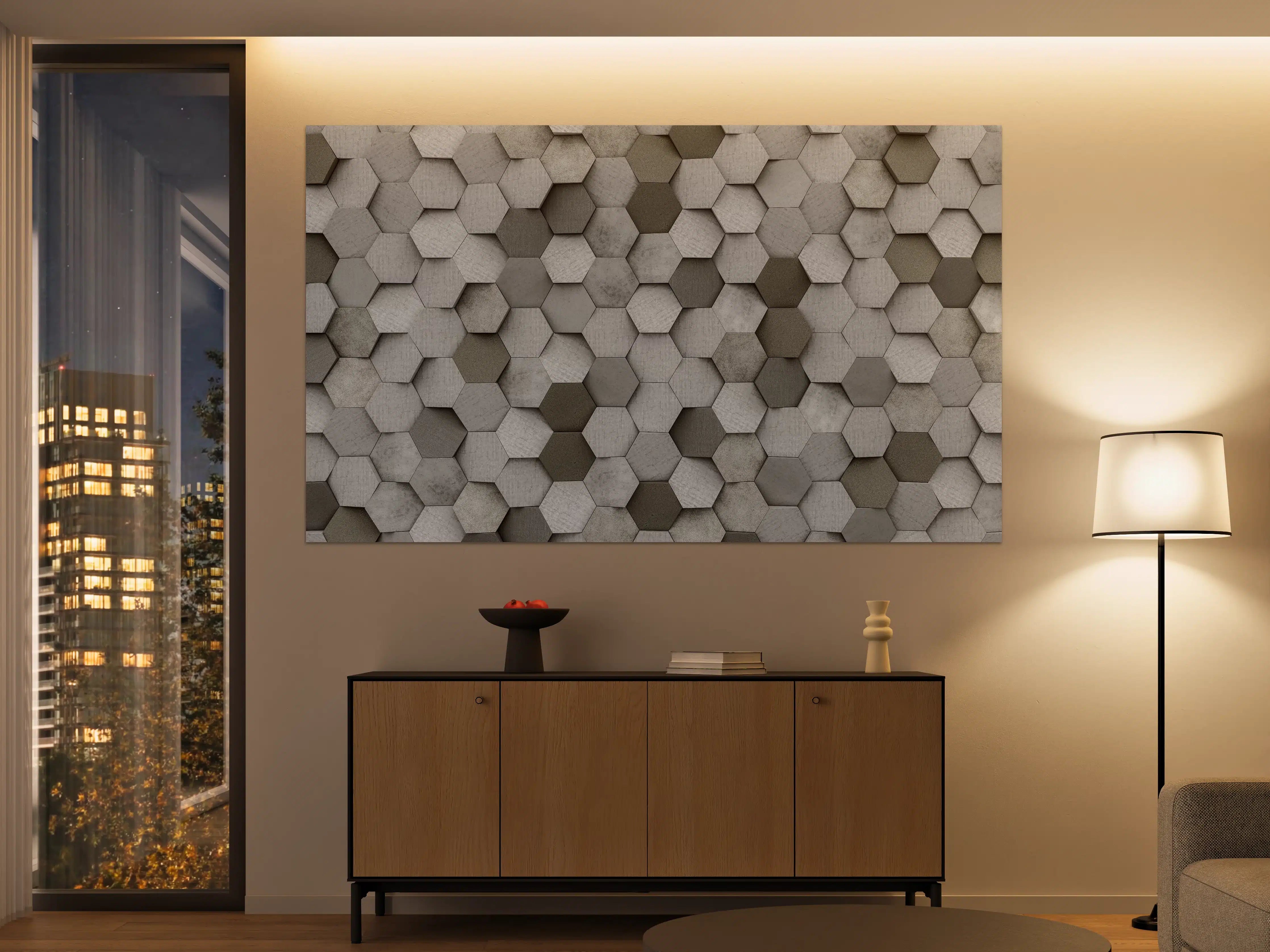 Große Wandbilder - Graue 3D-Hexagone Wandkunst