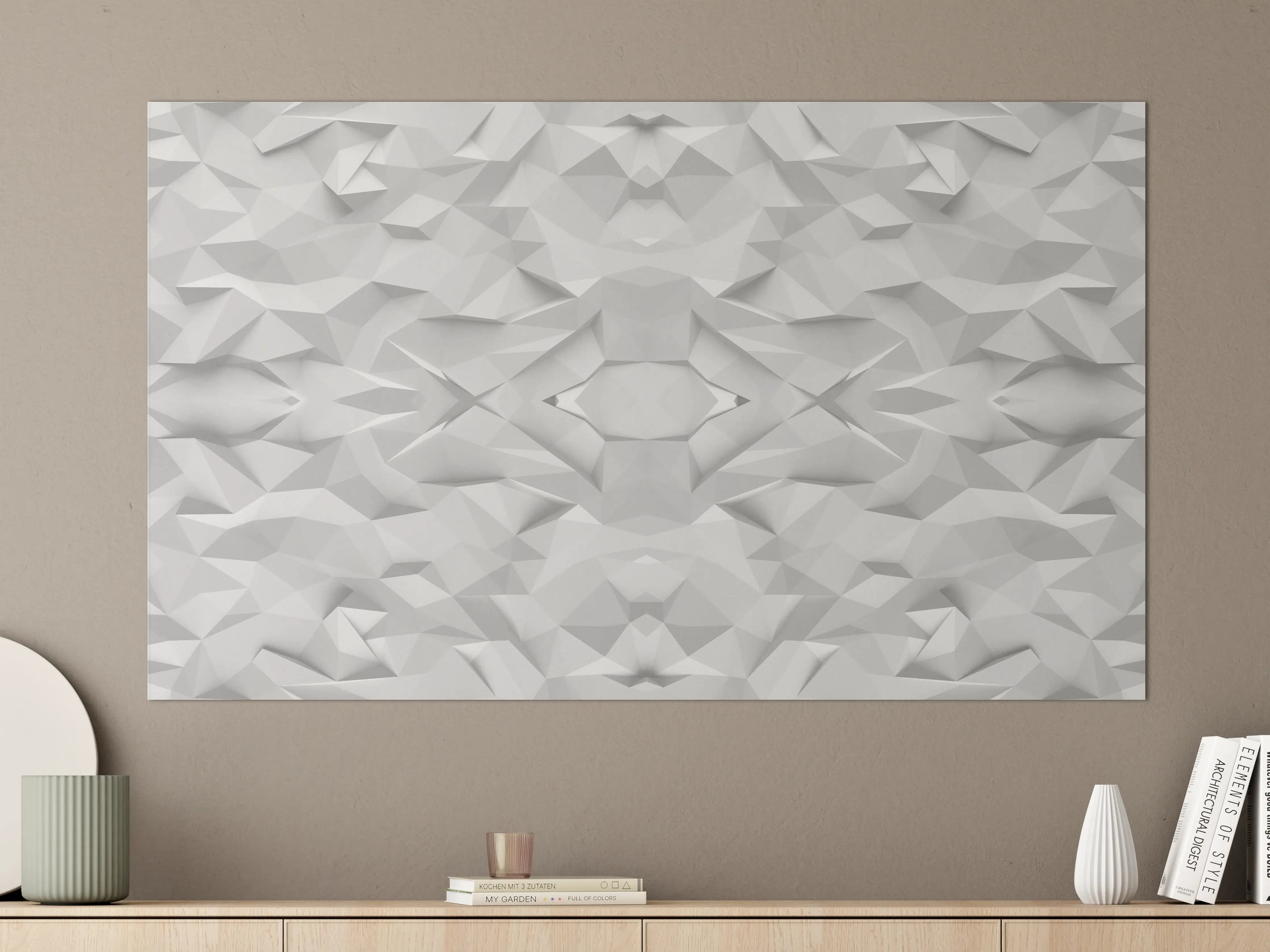 Große Wandbilder - Graue Akzente in Weiß: 3D Wanddesign