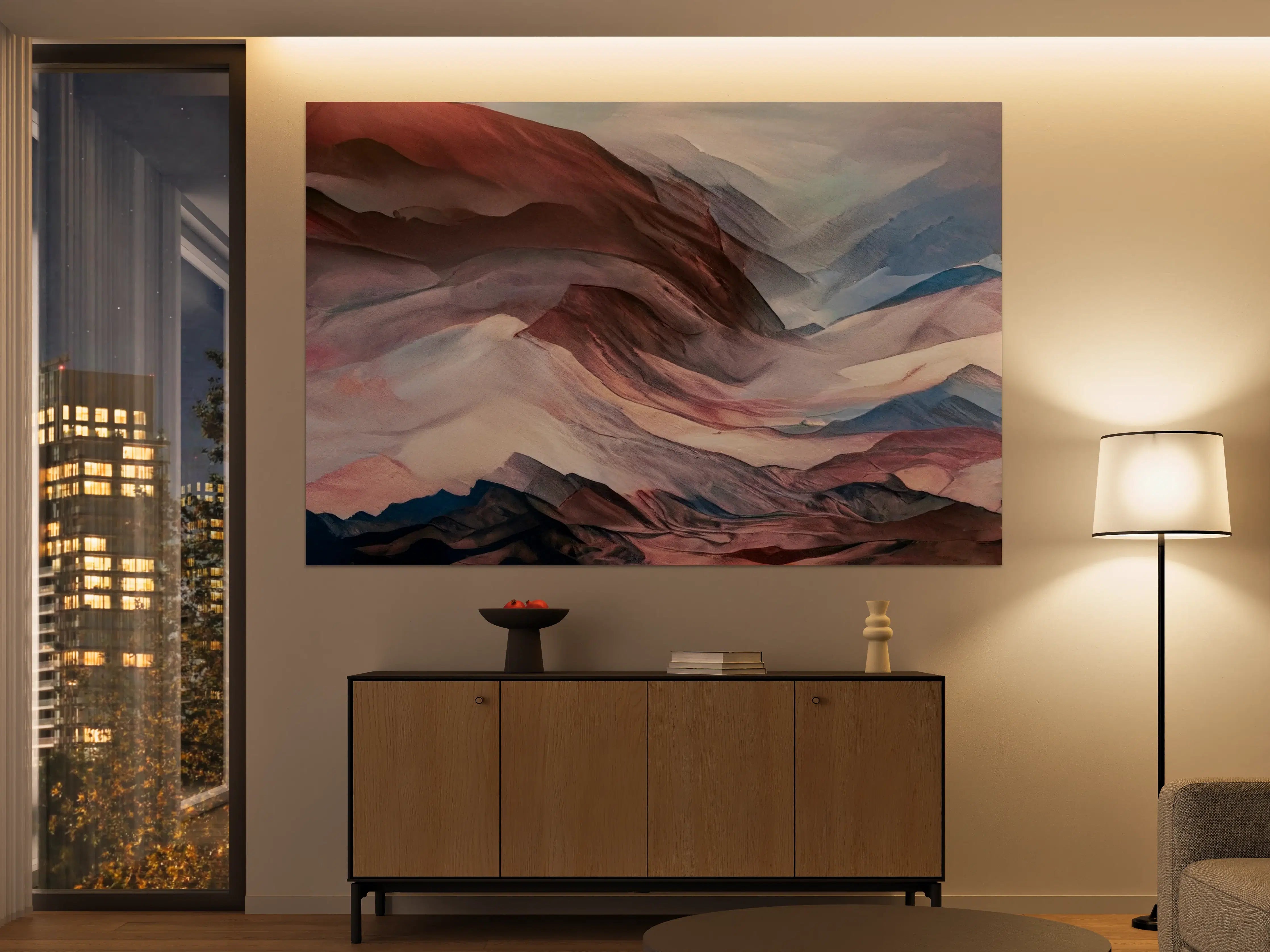 Große Wandbilder - Graue Berglandschaft in Pastell