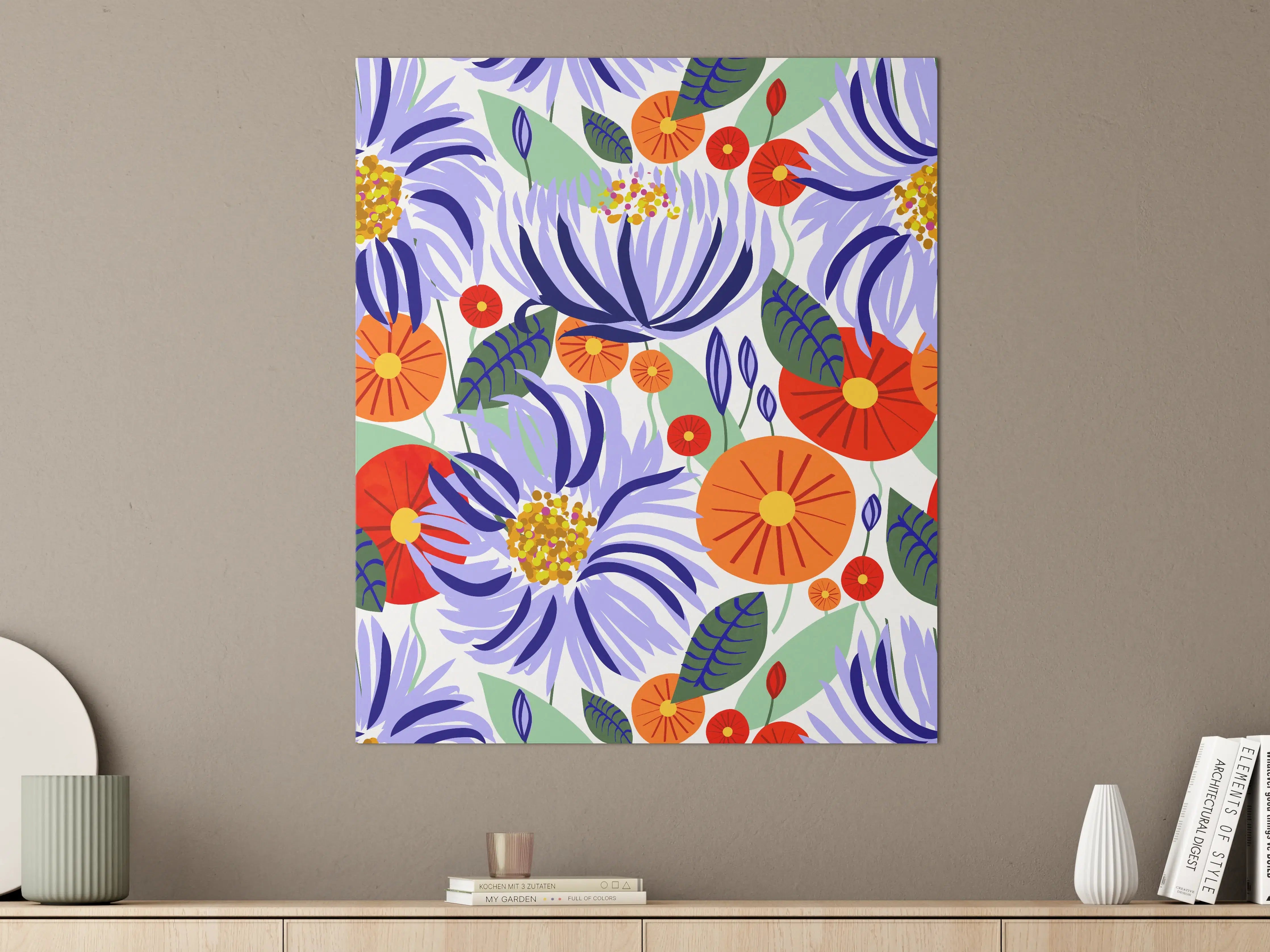 Große Wandbilder - Graue Blumen in leuchtenden Farben