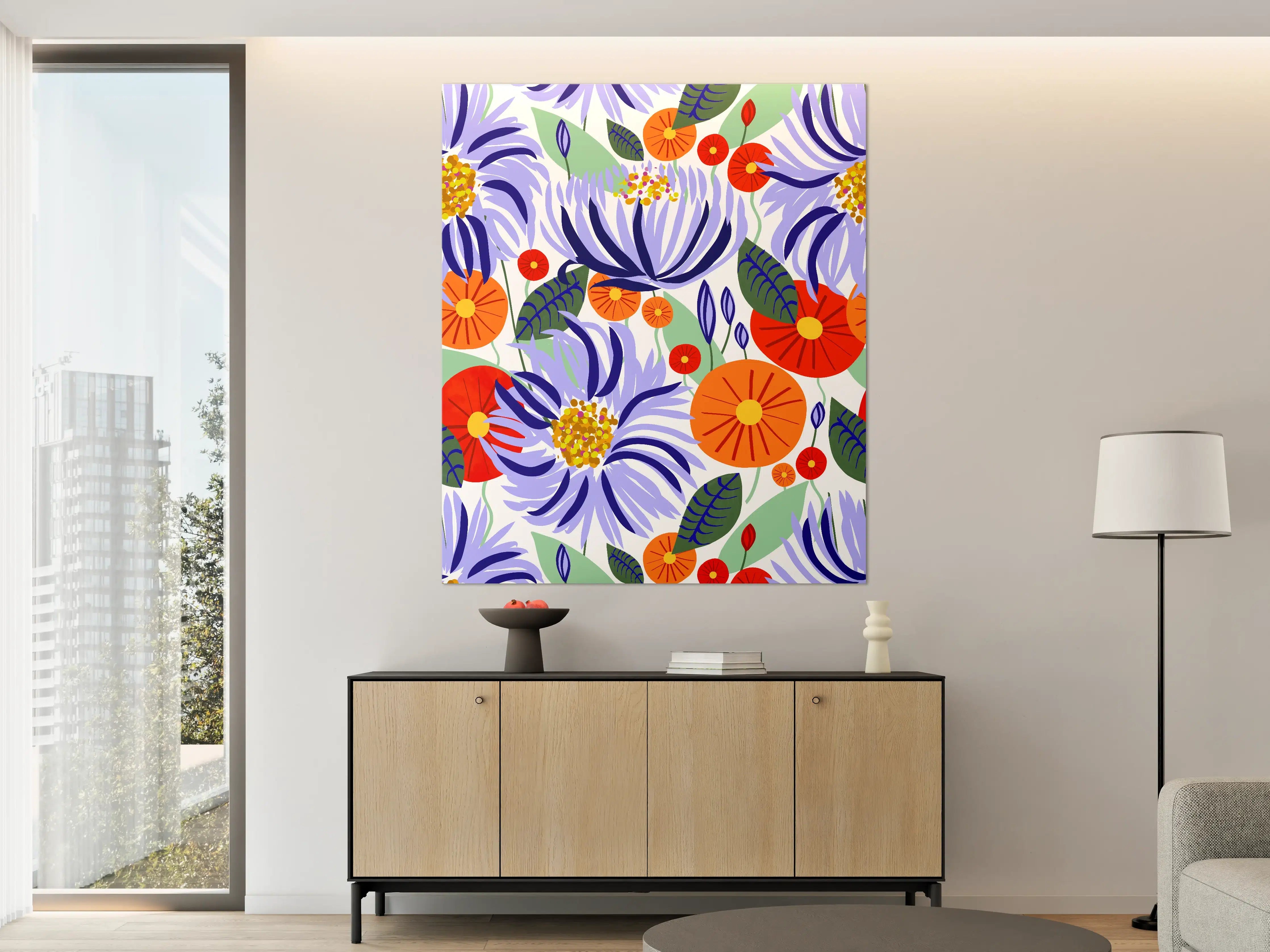 Große Wandbilder - Graue Blumen in leuchtenden Farben