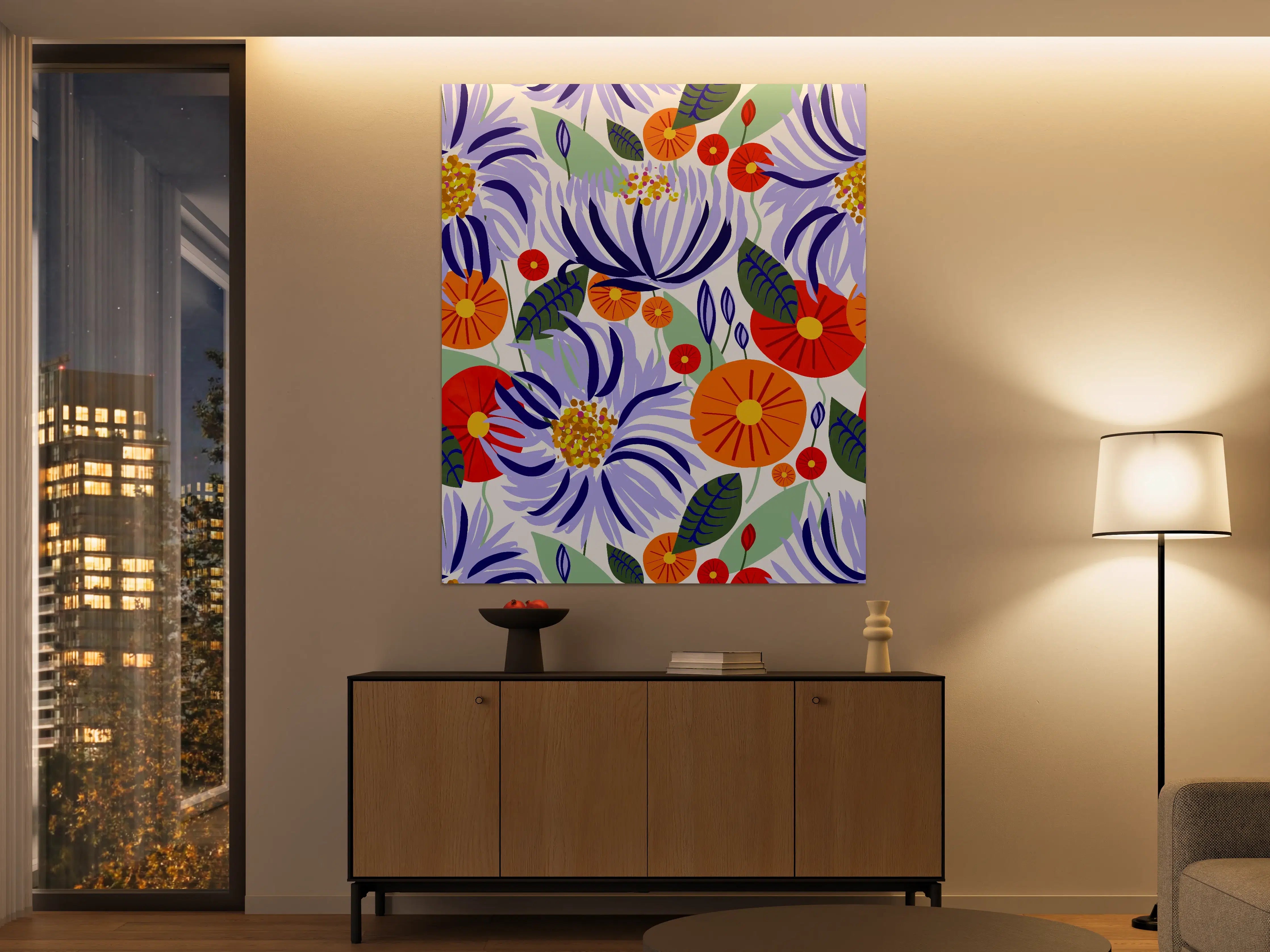 Große Wandbilder - Graue Blumen in leuchtenden Farben