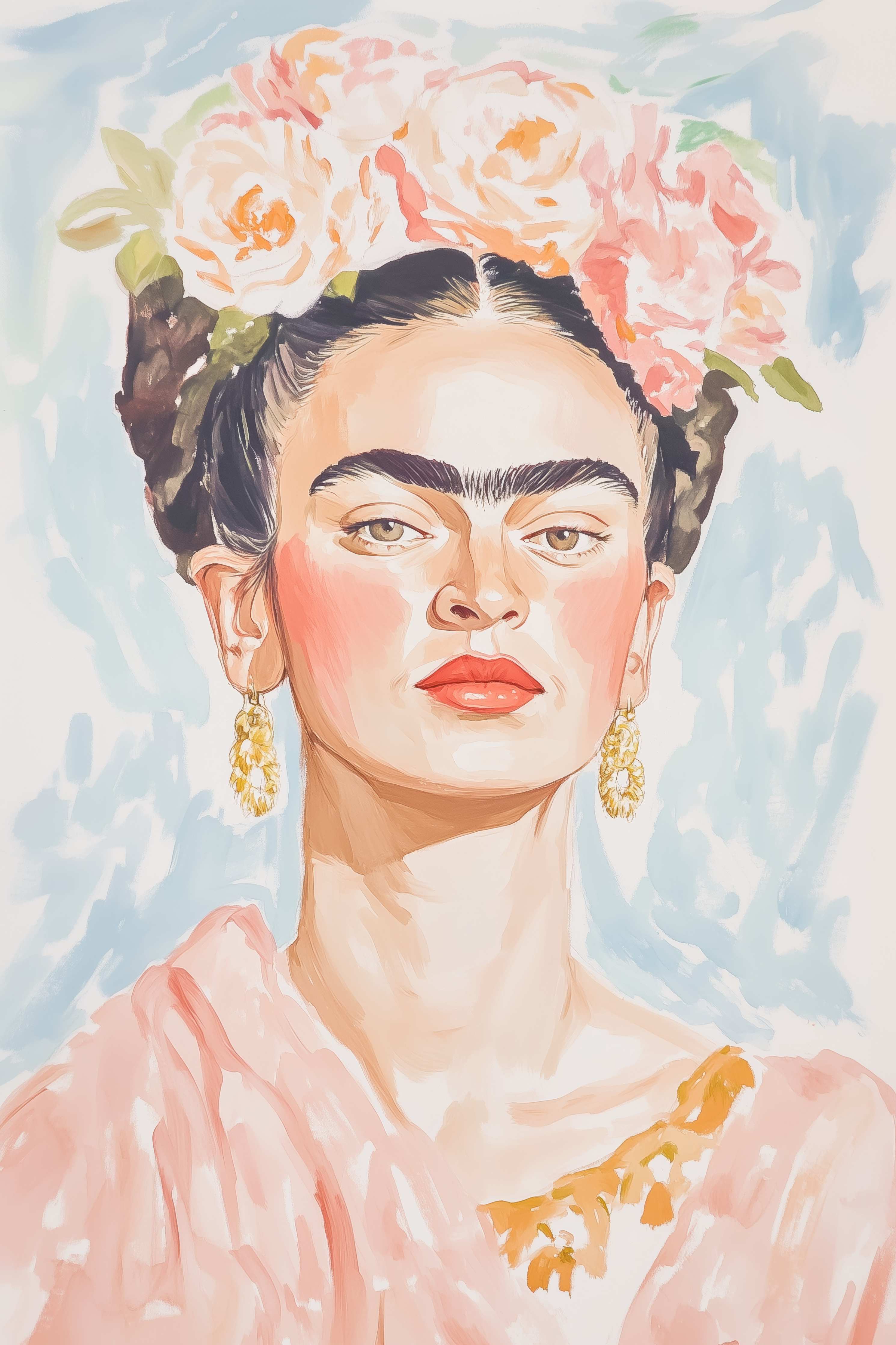 Große Wandbilder-Graue Blumenkranz-Porträt im Kahlo-Stil