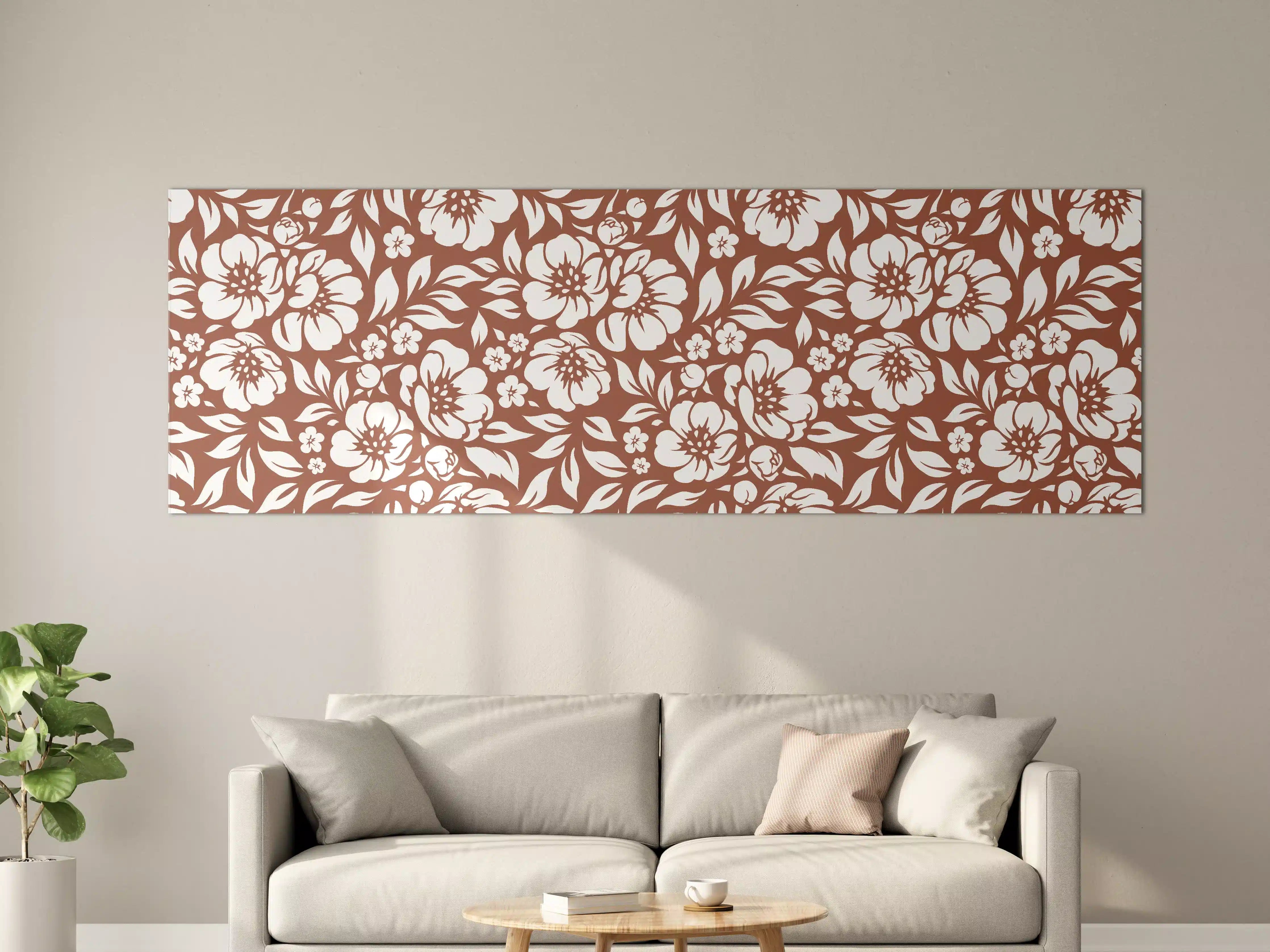 Große Wandbilder - Graue Blumenmuster in Beige