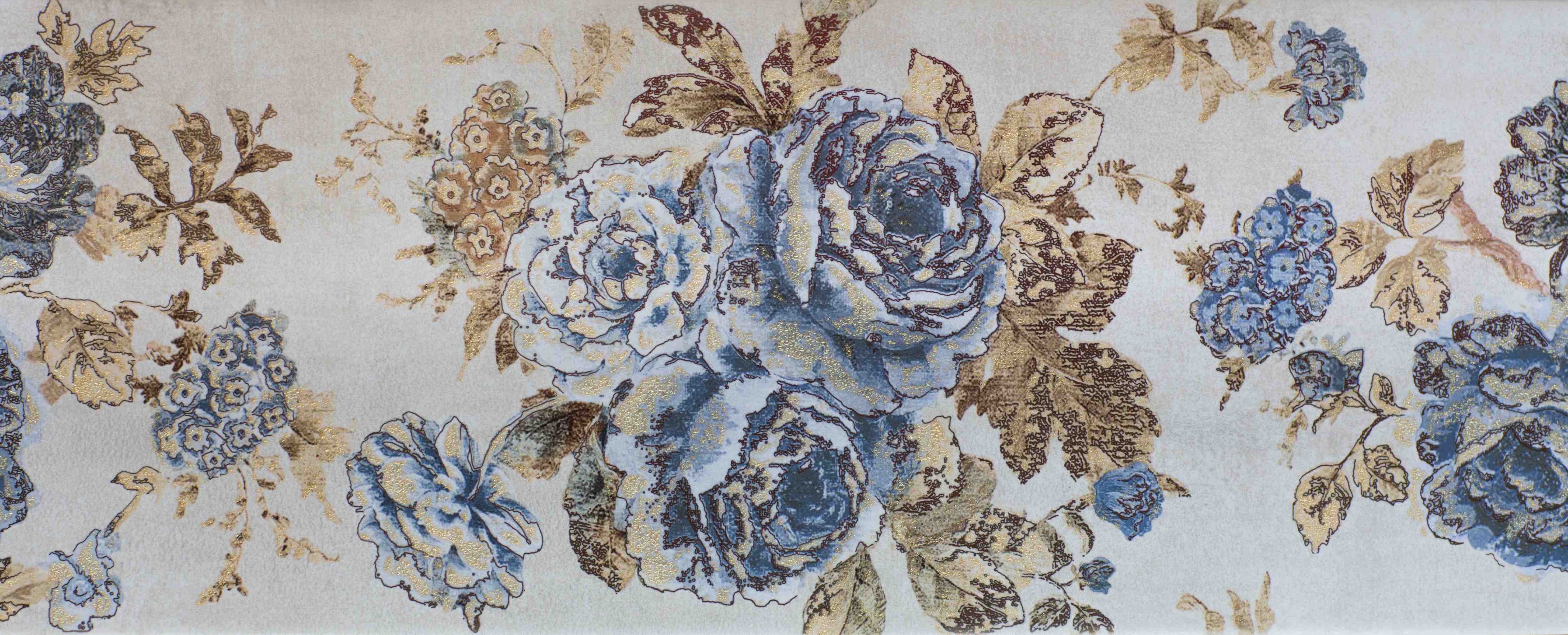 Große Wandbilder-Graue Blumenmuster in Blau und Braun