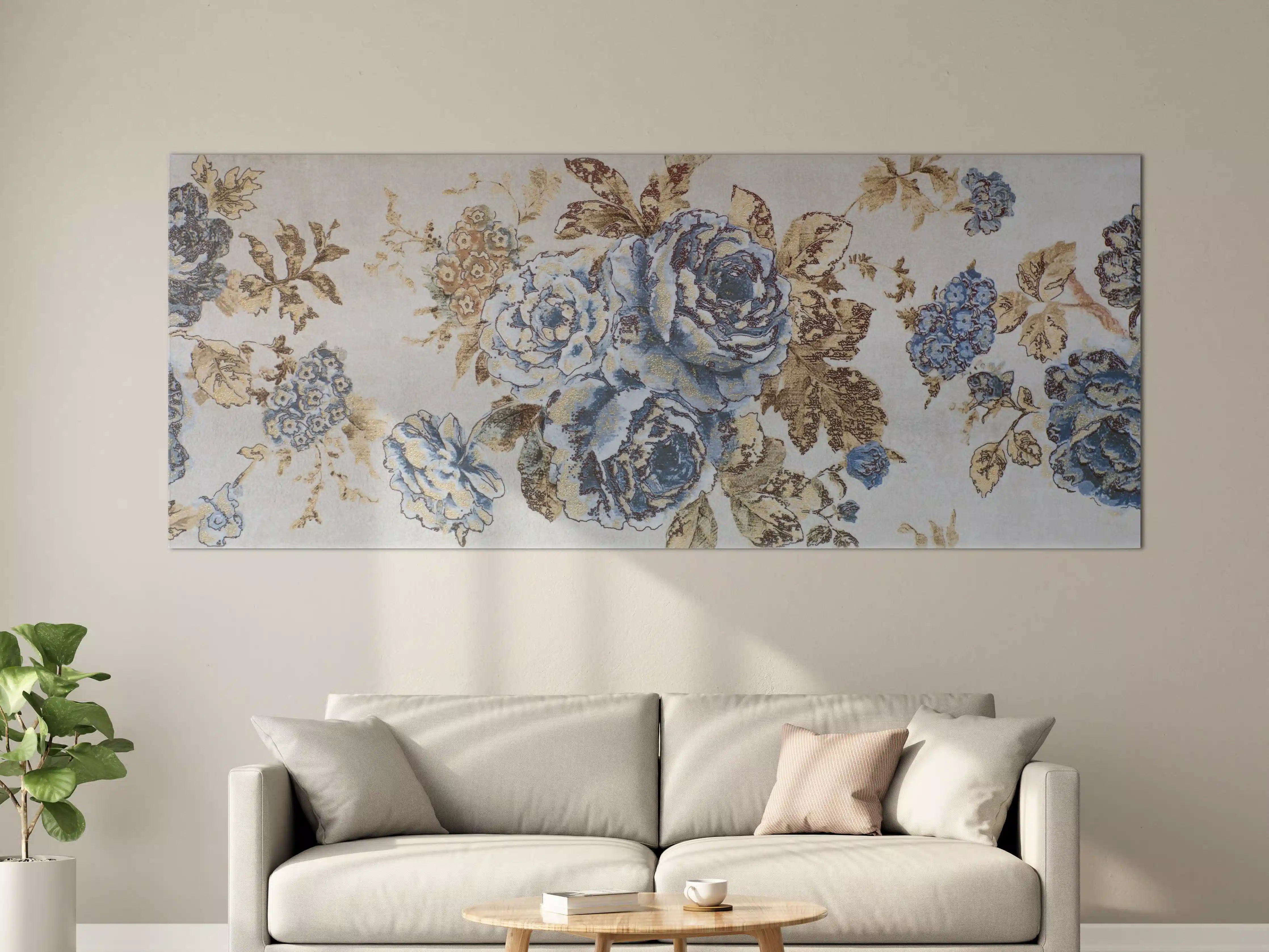 Große Wandbilder - Graue Blumenmuster in Blau und Braun