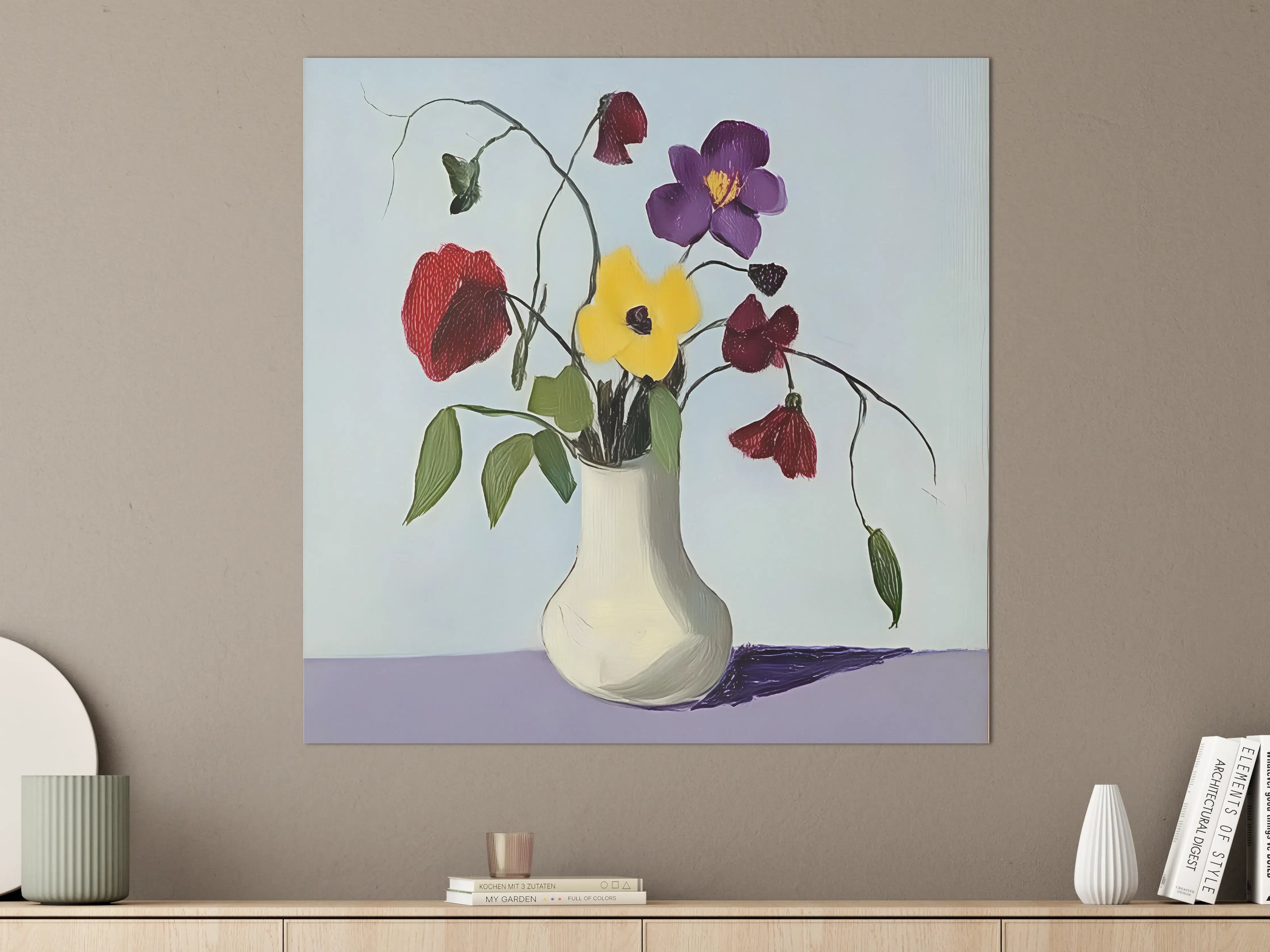 Große Wandbilder - Graue Blumenpracht in Glasvase