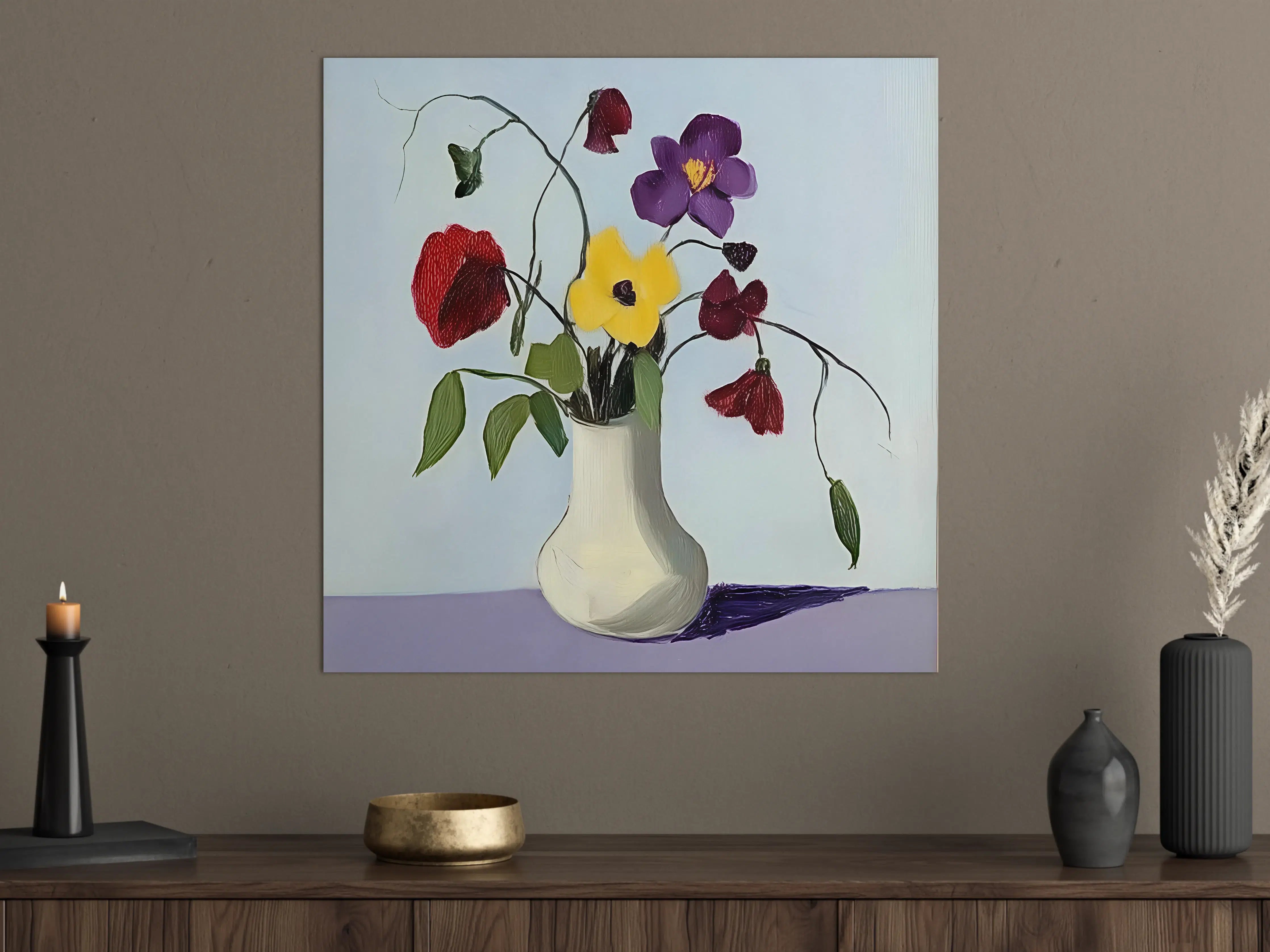 Große Wandbilder - Graue Blumenpracht in Glasvase