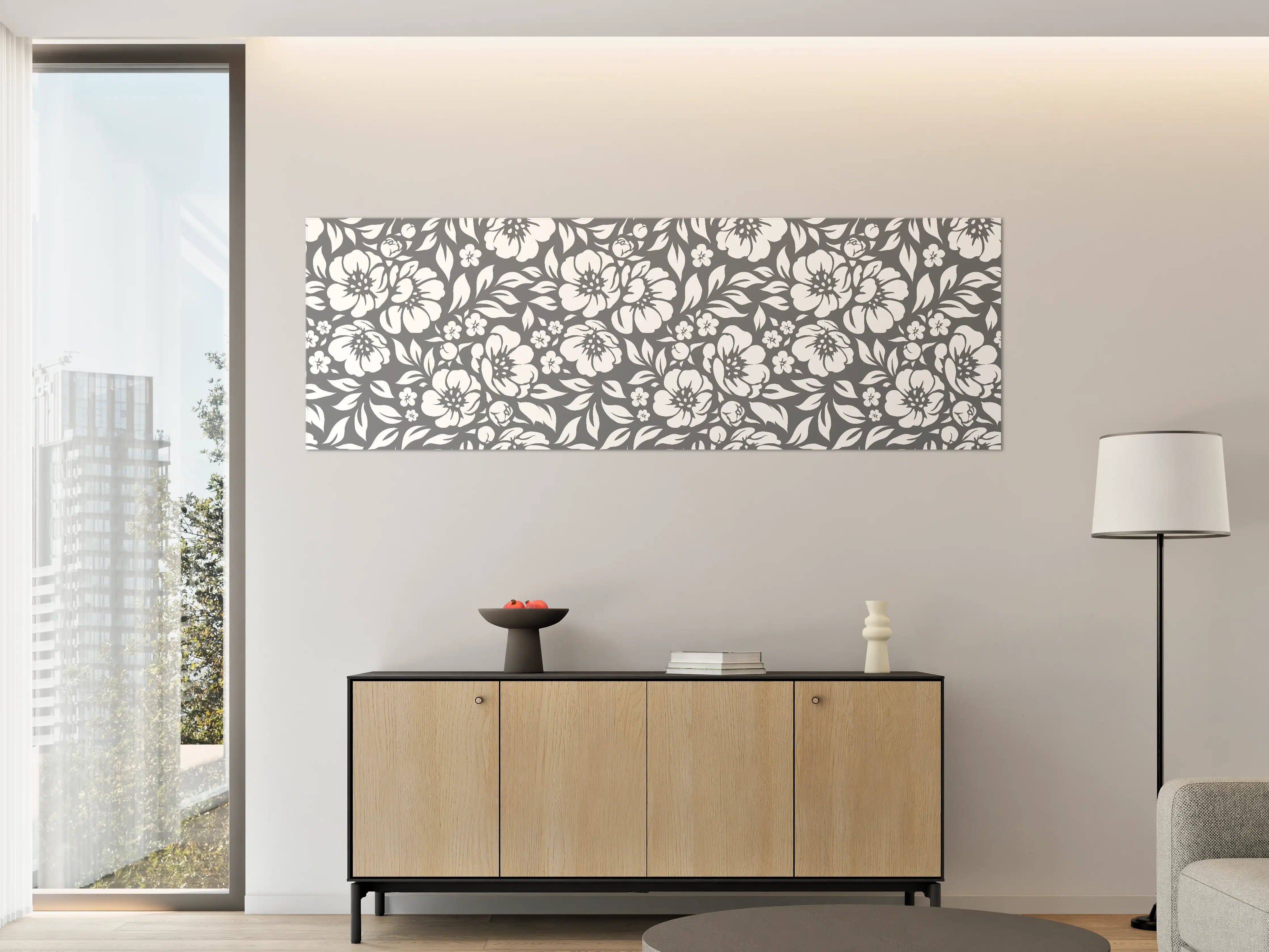 Große Wandbilder - Graue Blumenranken in Schwarz-Weiß