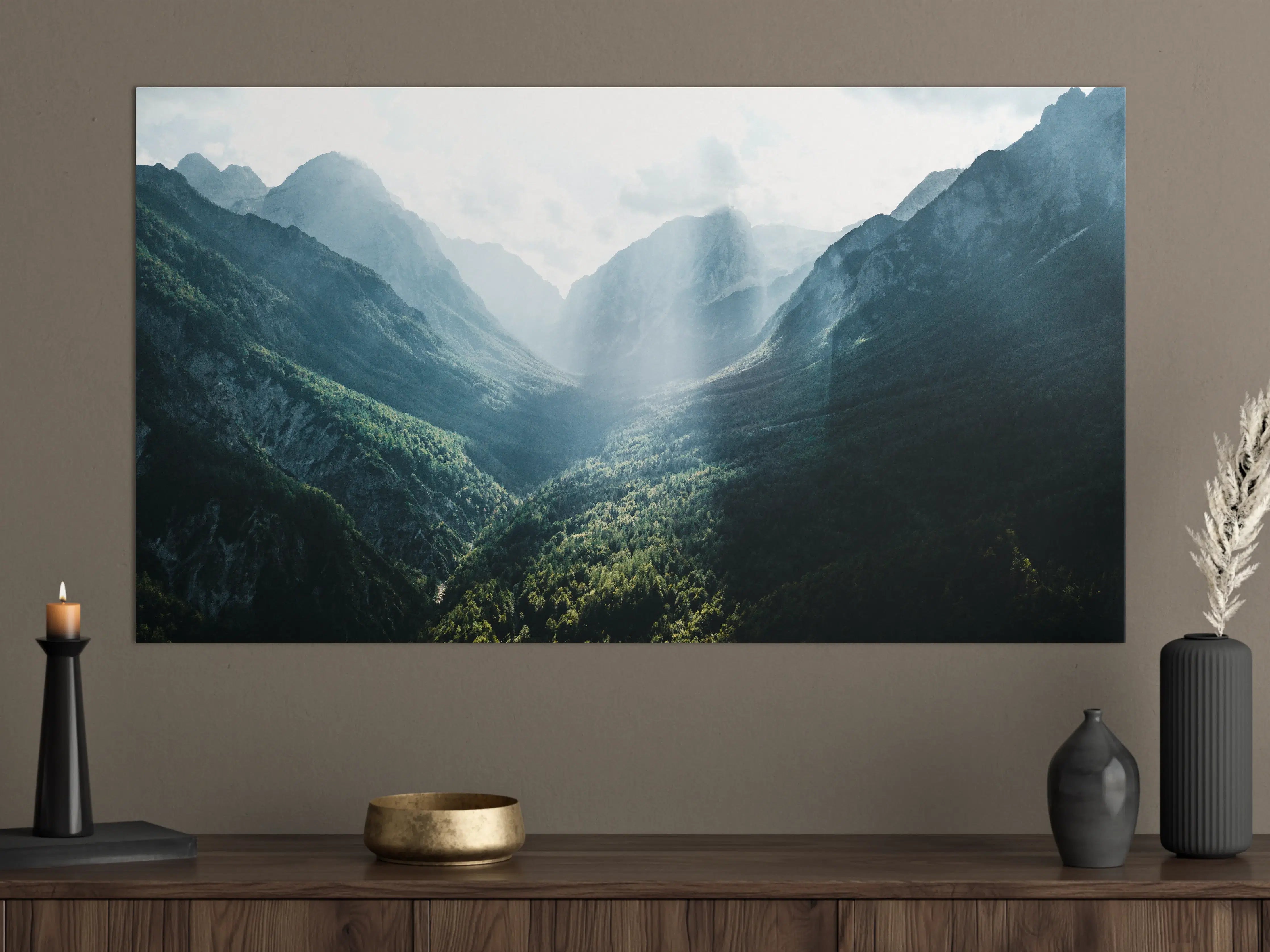 Große Wandbilder - Graue Dämmerung in Bergsilhouetten