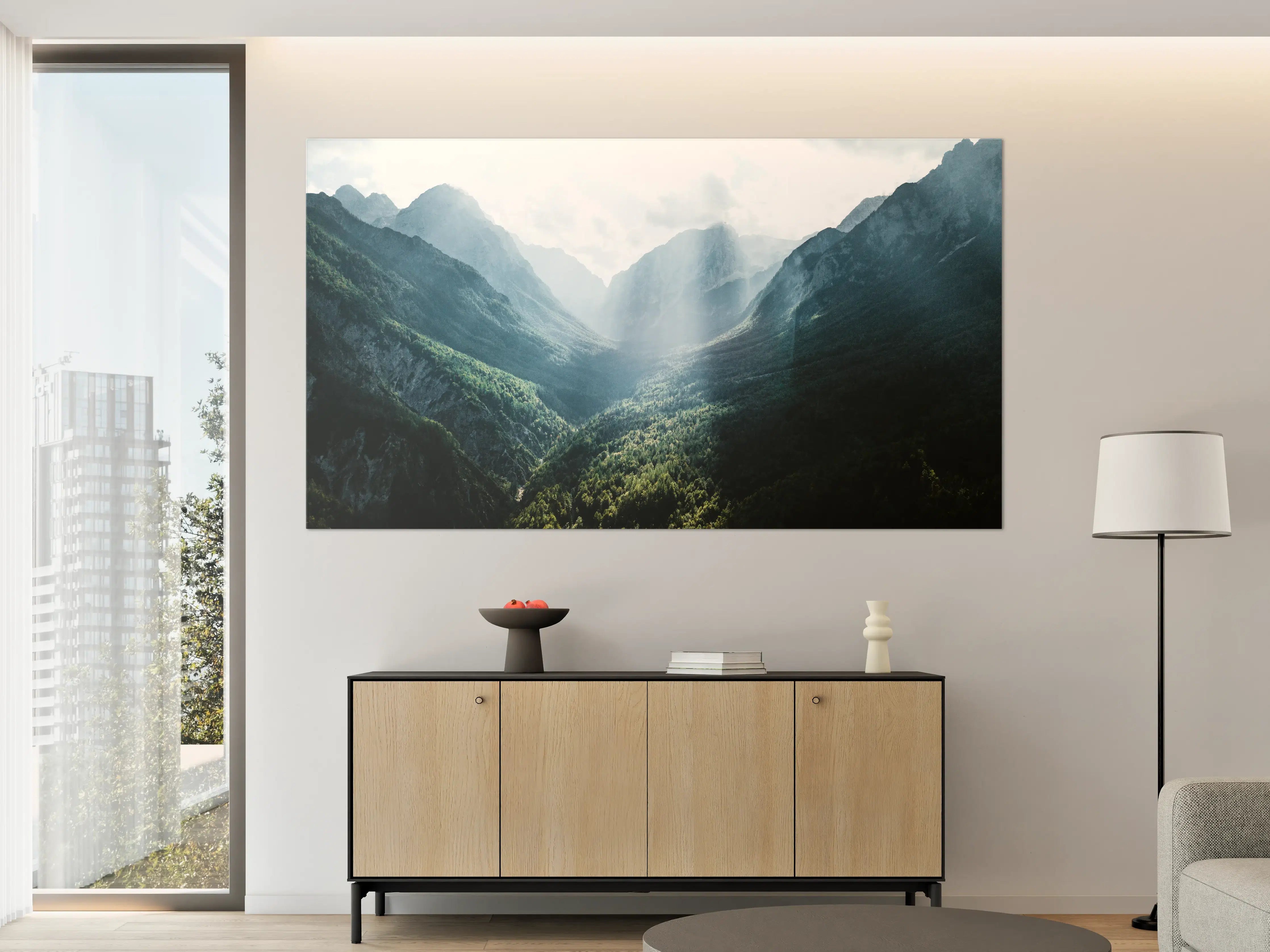 Große Wandbilder - Graue Dämmerung in Bergsilhouetten