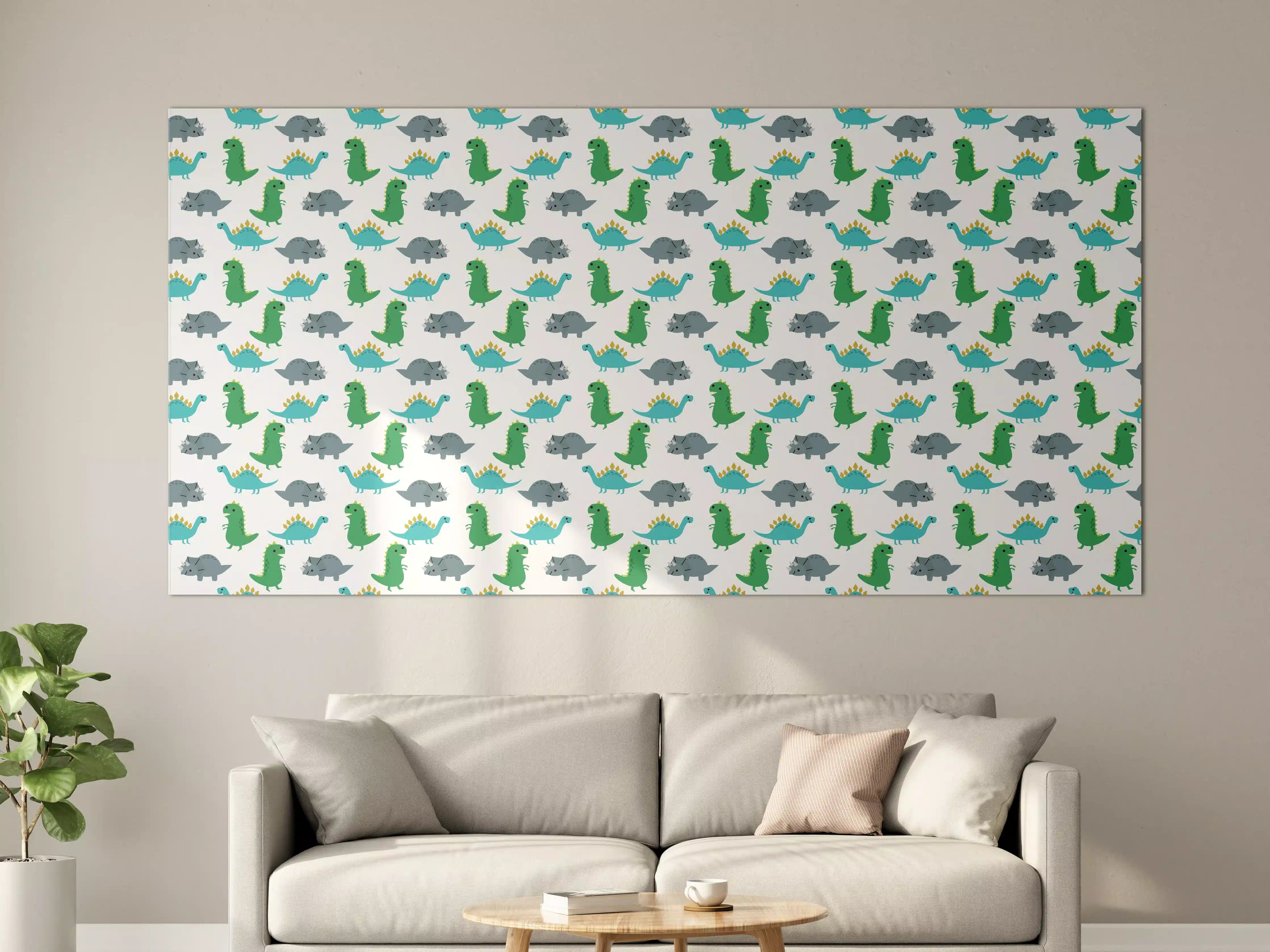 Große Wandbilder - Graue Dinosaurier in Blau und Grün