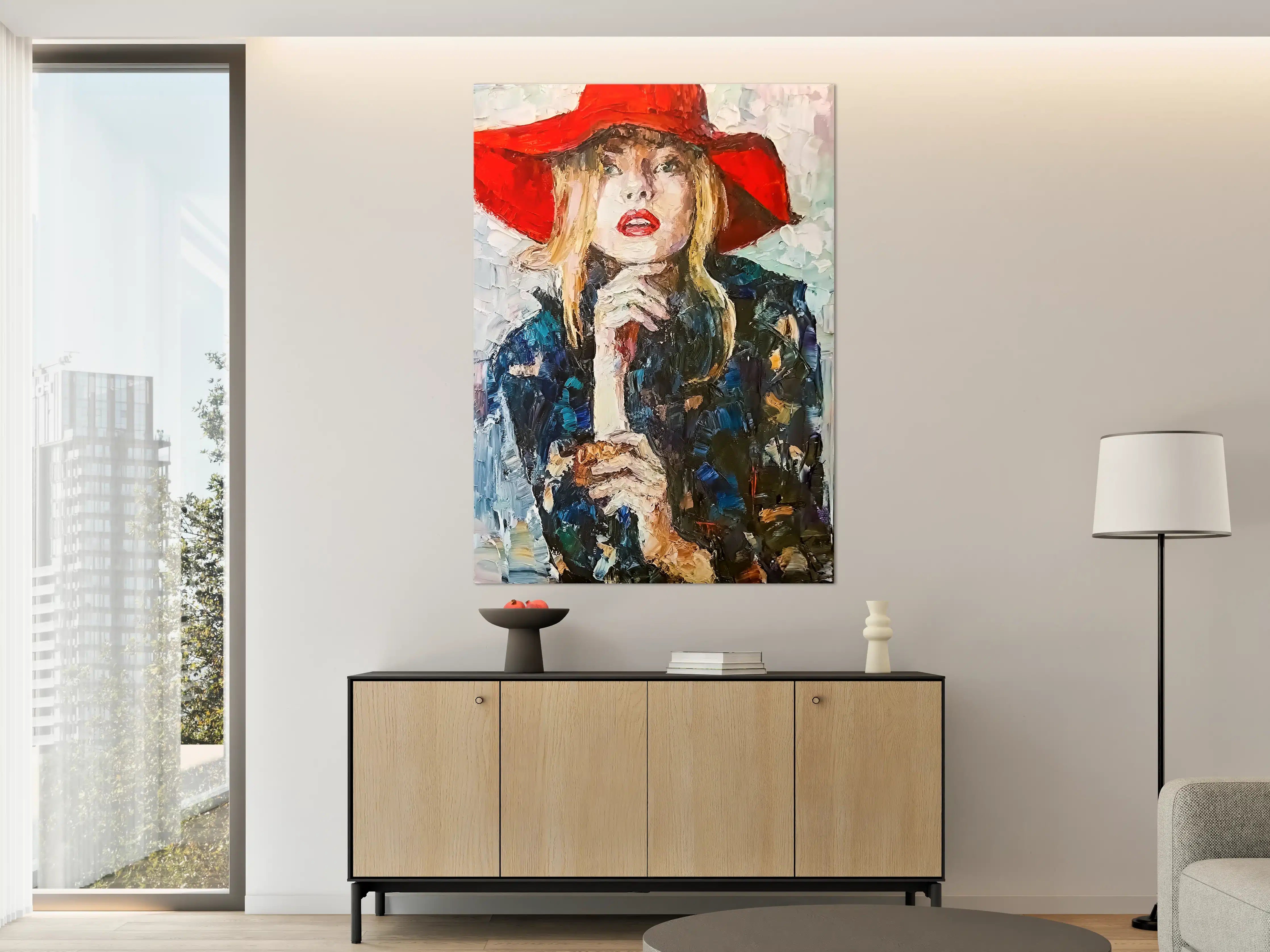 Große Wandbilder - Graue Eleganz im weißen Hut
