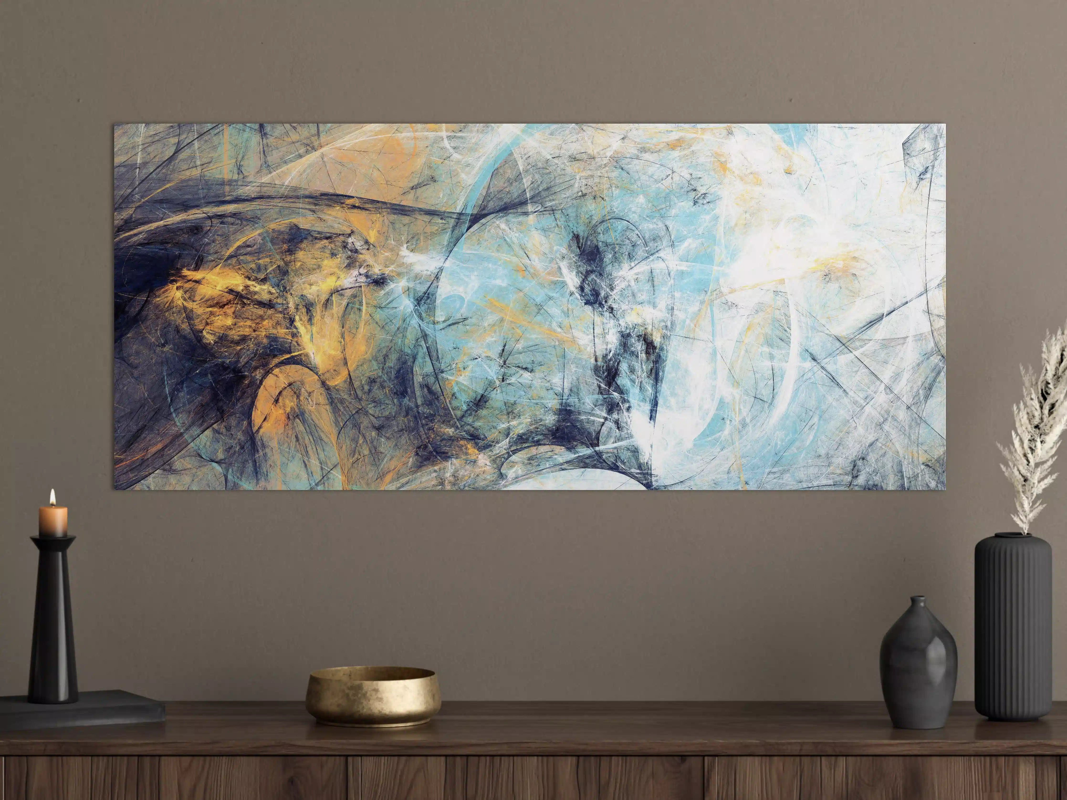Große Wandbilder - Graue Eleganz in Blau und Gold