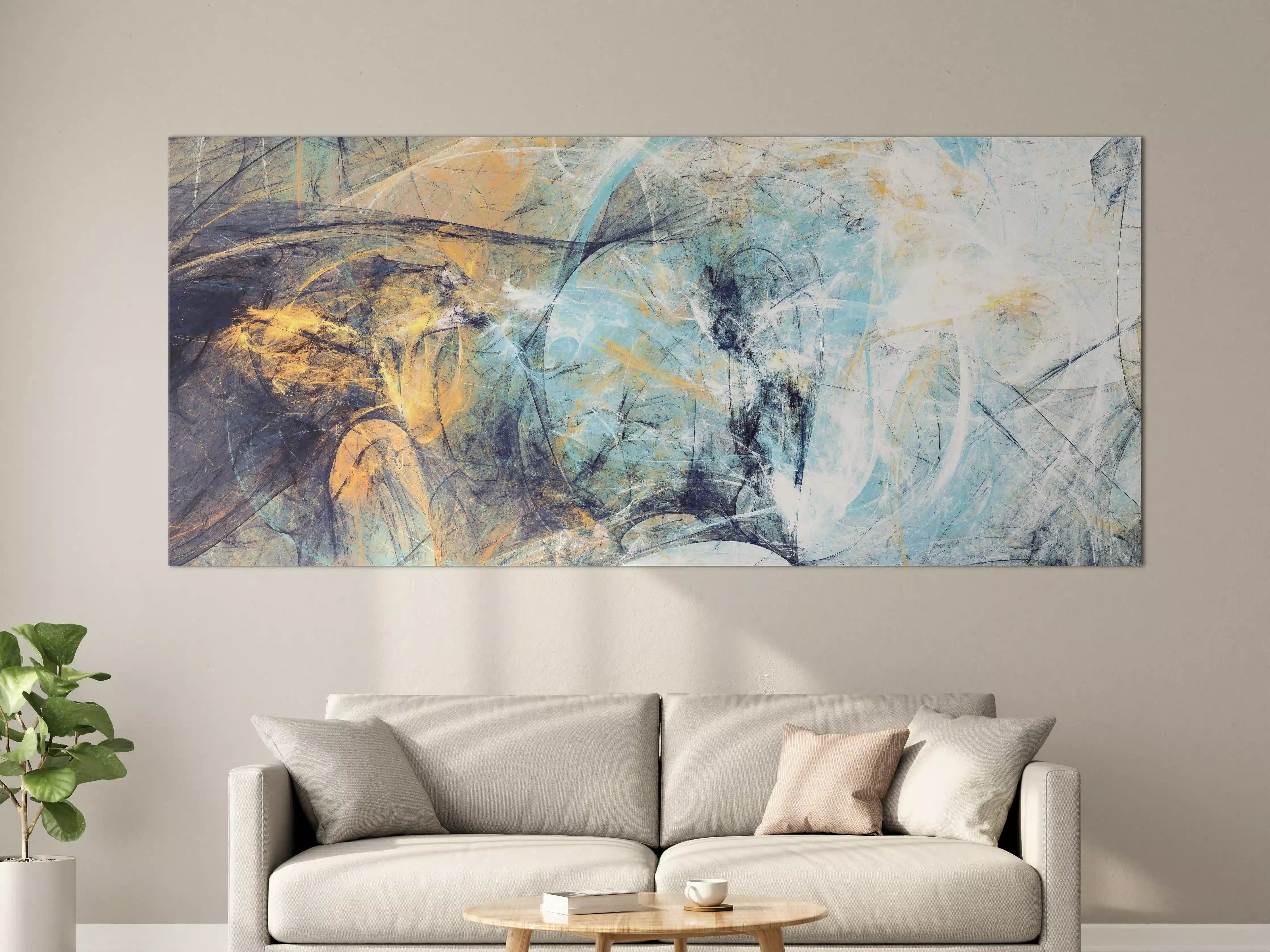 Große Wandbilder - Graue Eleganz in Blau und Gold