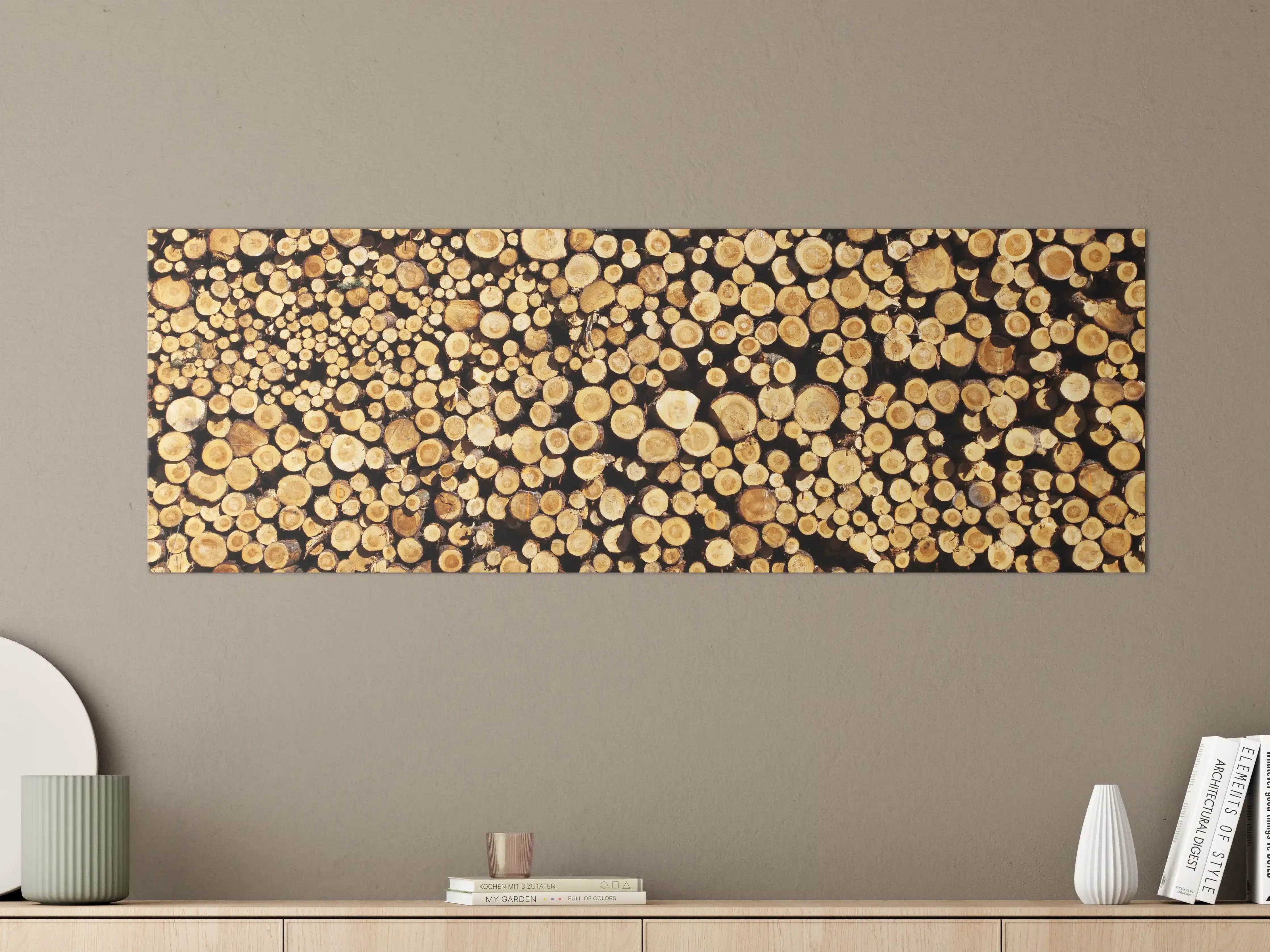 Große Wandbilder - Graue Holzstämme im weißen Arrangement