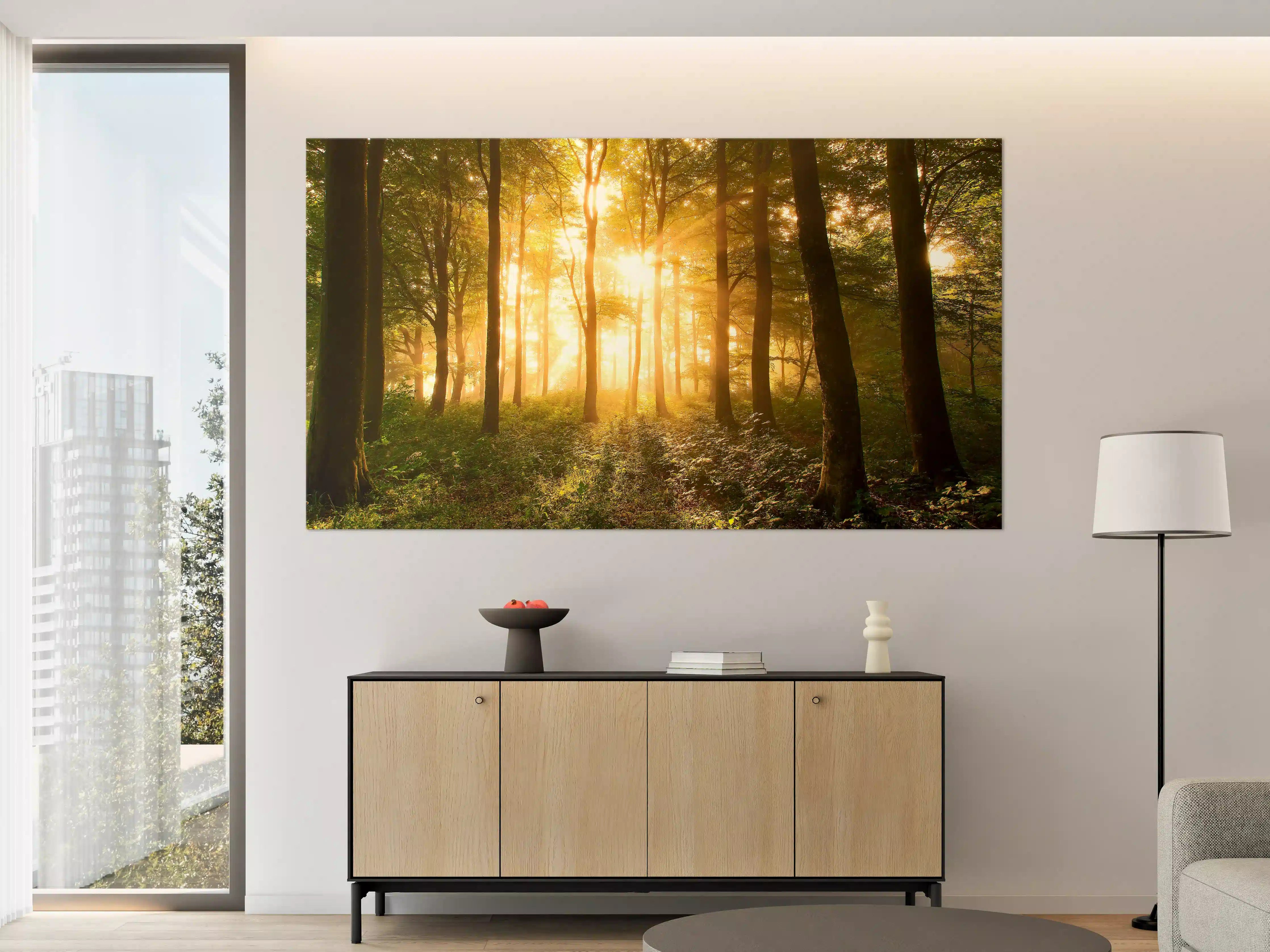 Große Wandbilder - Graue Lichtspuren im Wald