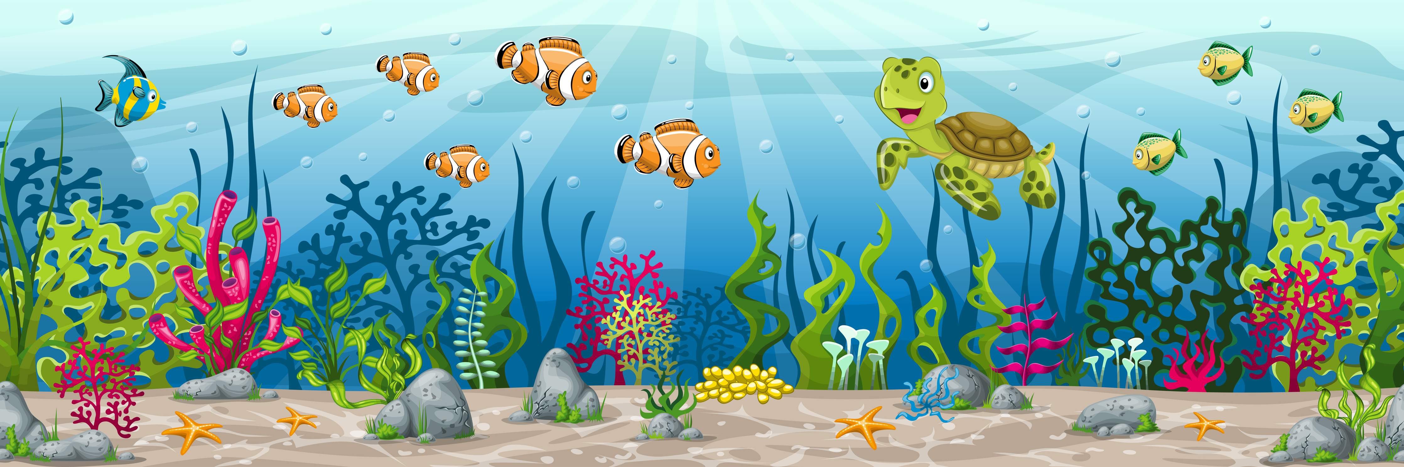 Große Wandbilder-Graue Meereswelt mit Fischen