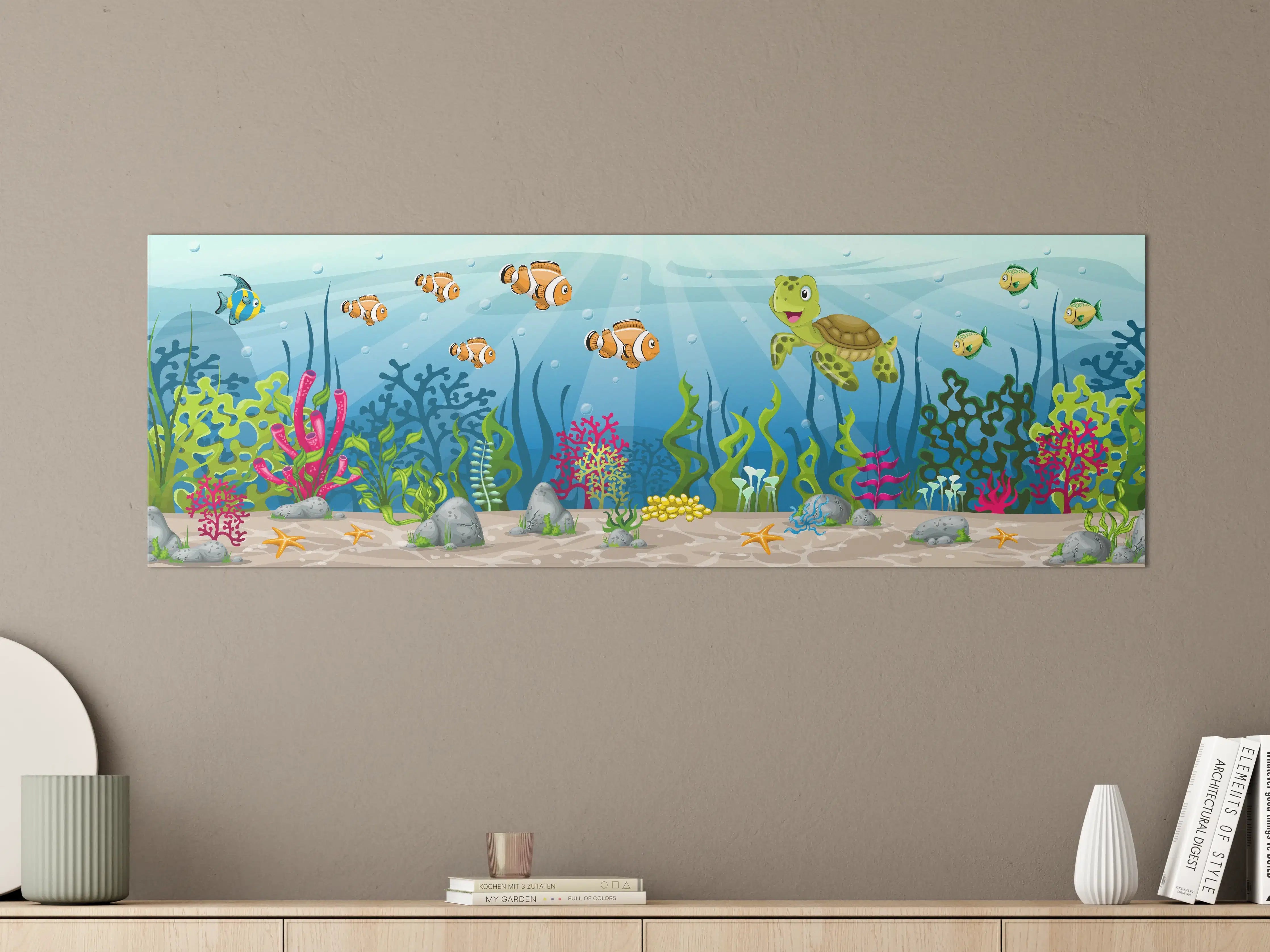 Große Wandbilder - Graue Meereswelt mit Fischen