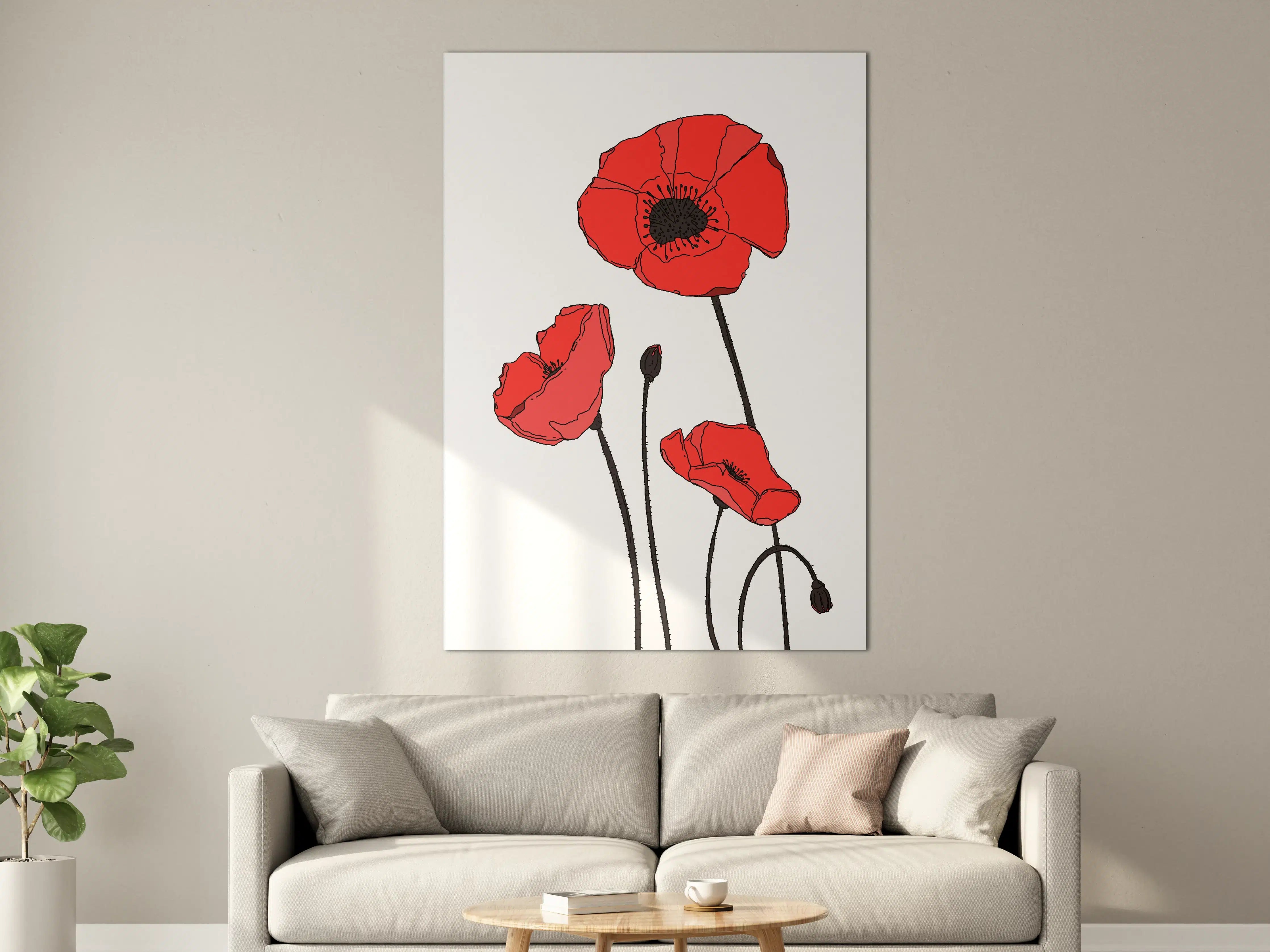 Große Wandbilder - Graue Schatten, rote Mohnblumen