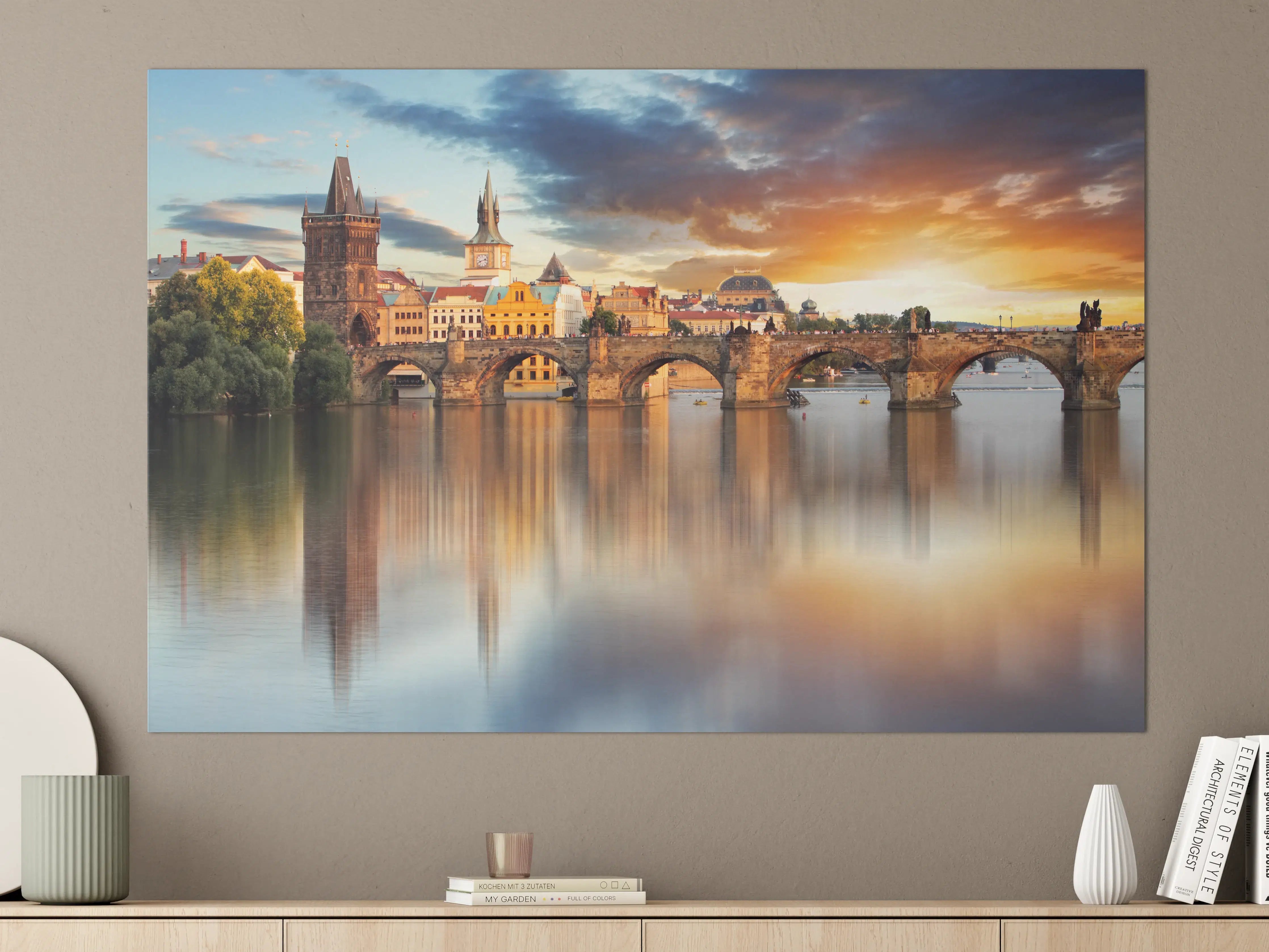 Große Wandbilder - Graue Sonnenuntergangsbrücke