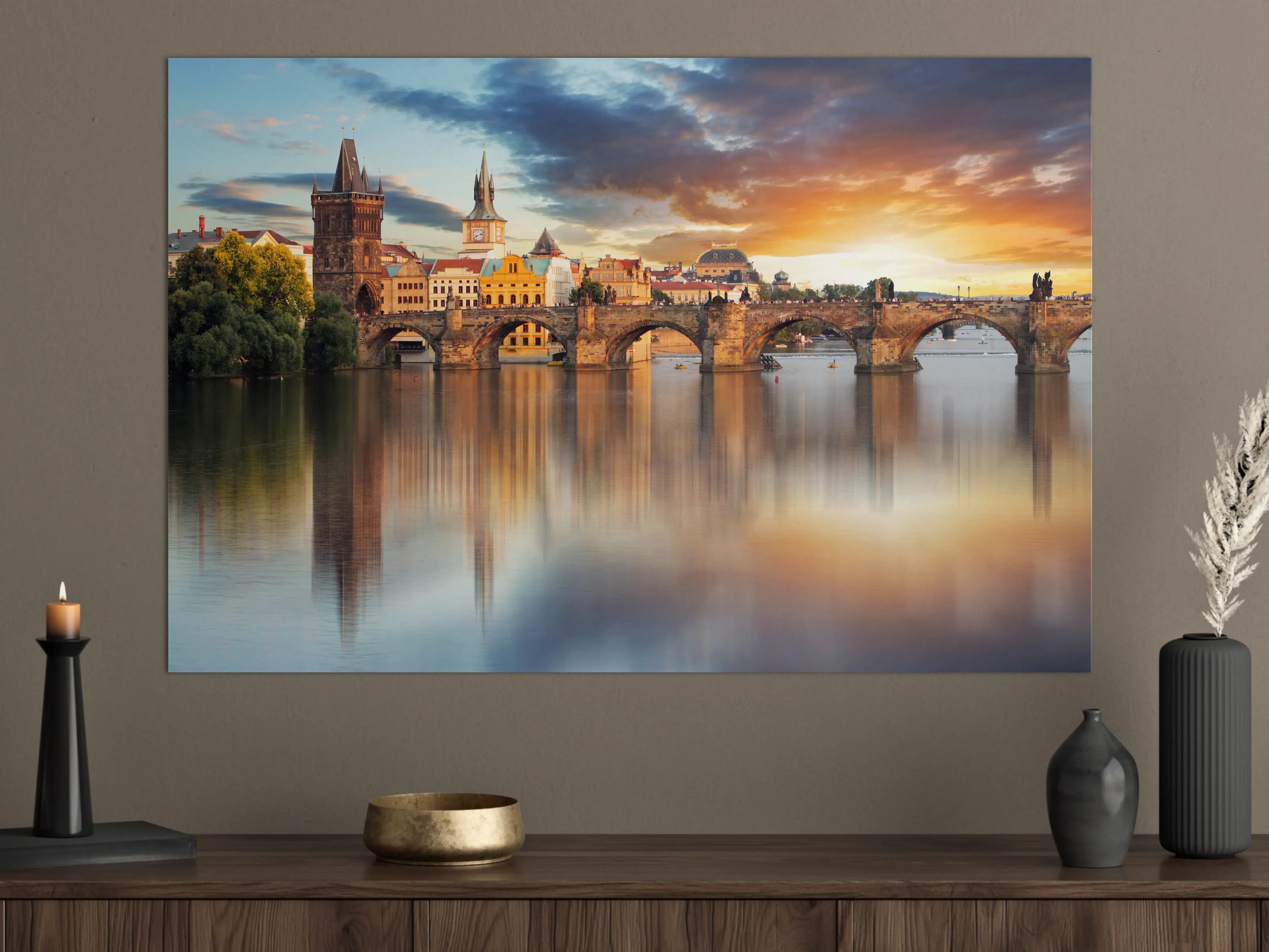Große Wandbilder - Graue Sonnenuntergangsbrücke
