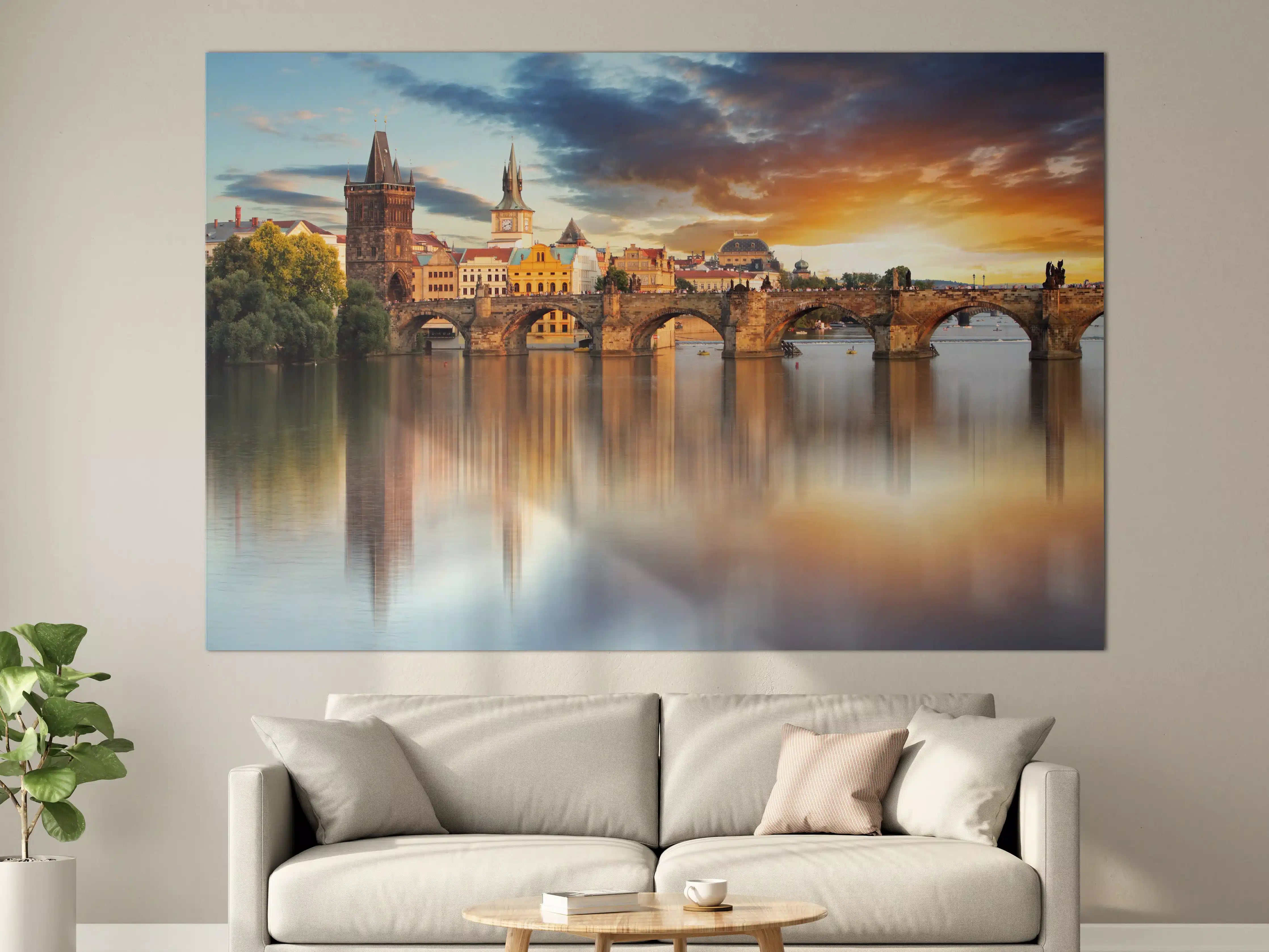 Große Wandbilder - Graue Sonnenuntergangsbrücke
