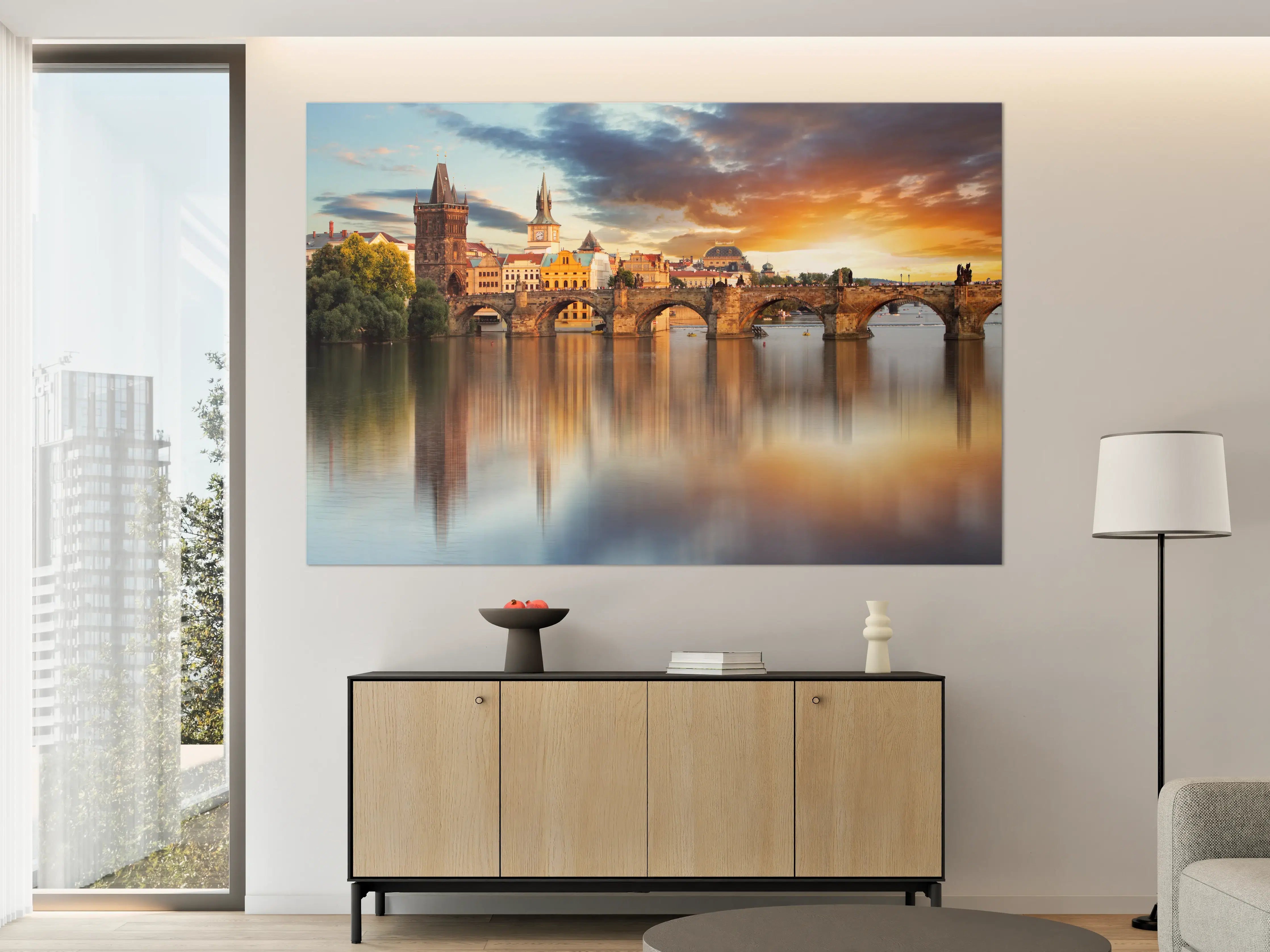 Große Wandbilder - Graue Sonnenuntergangsbrücke