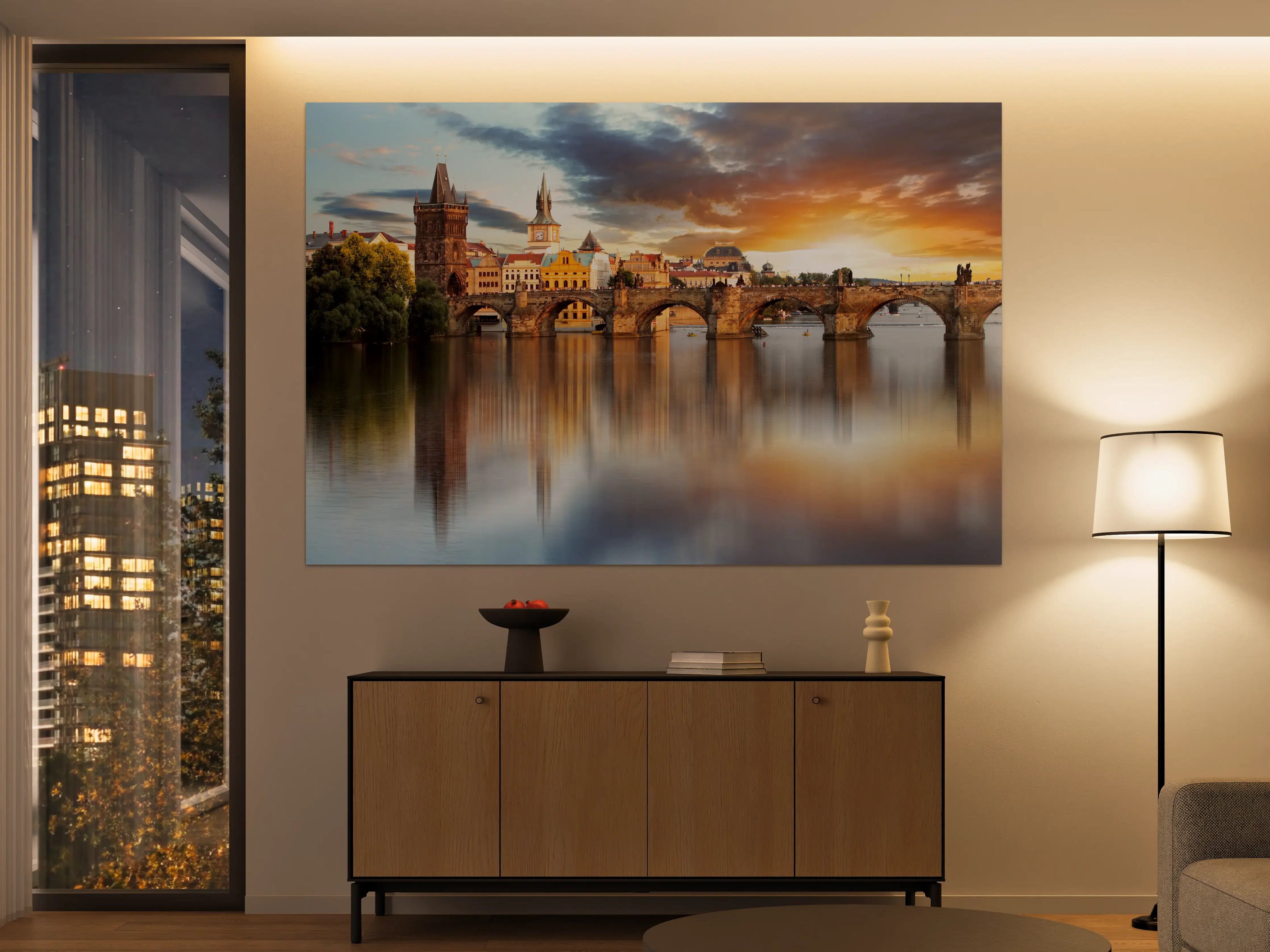 Große Wandbilder - Graue Sonnenuntergangsbrücke