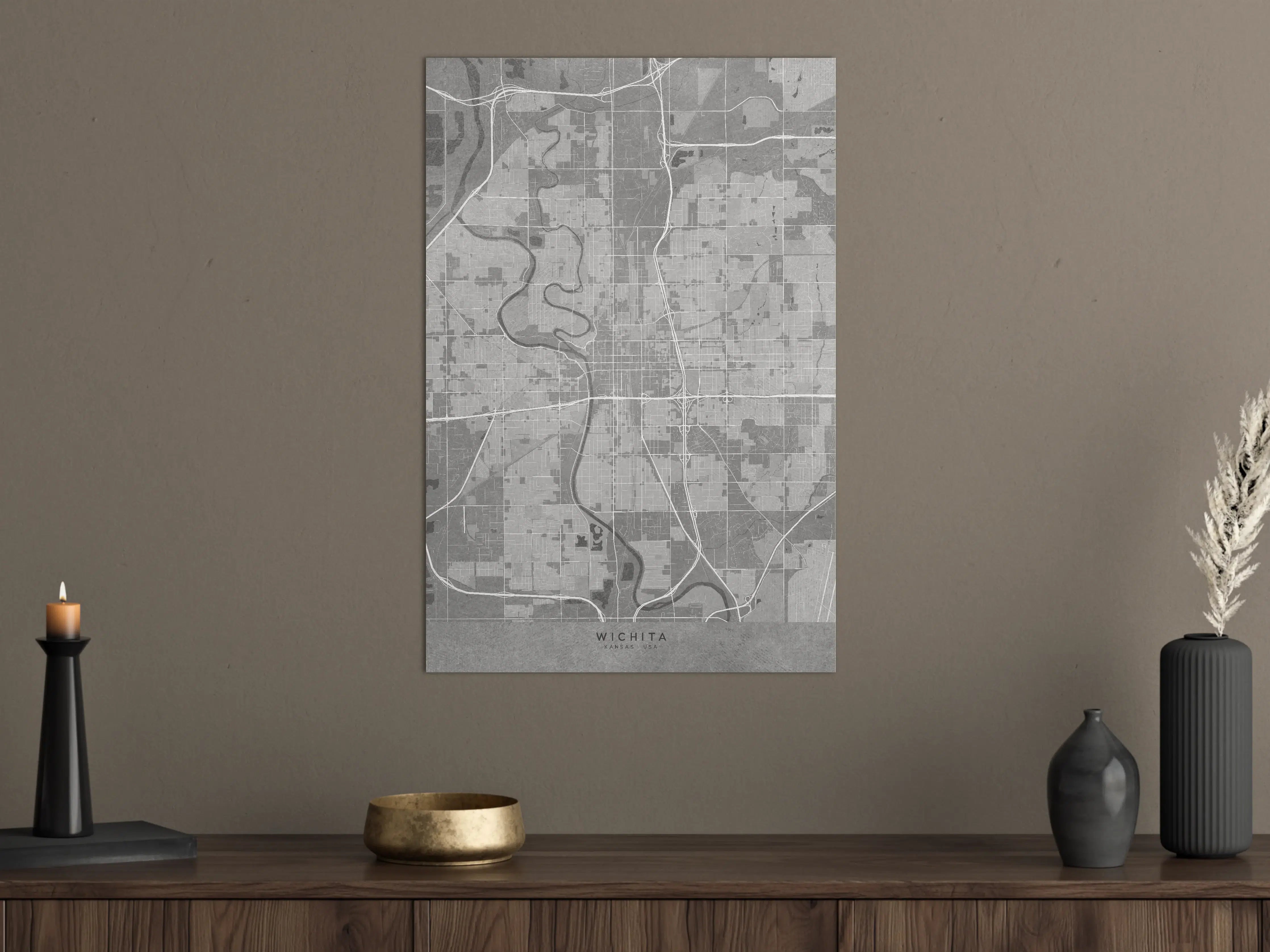 Große Wandbilder - Graue Vintage-Wichita-Karte