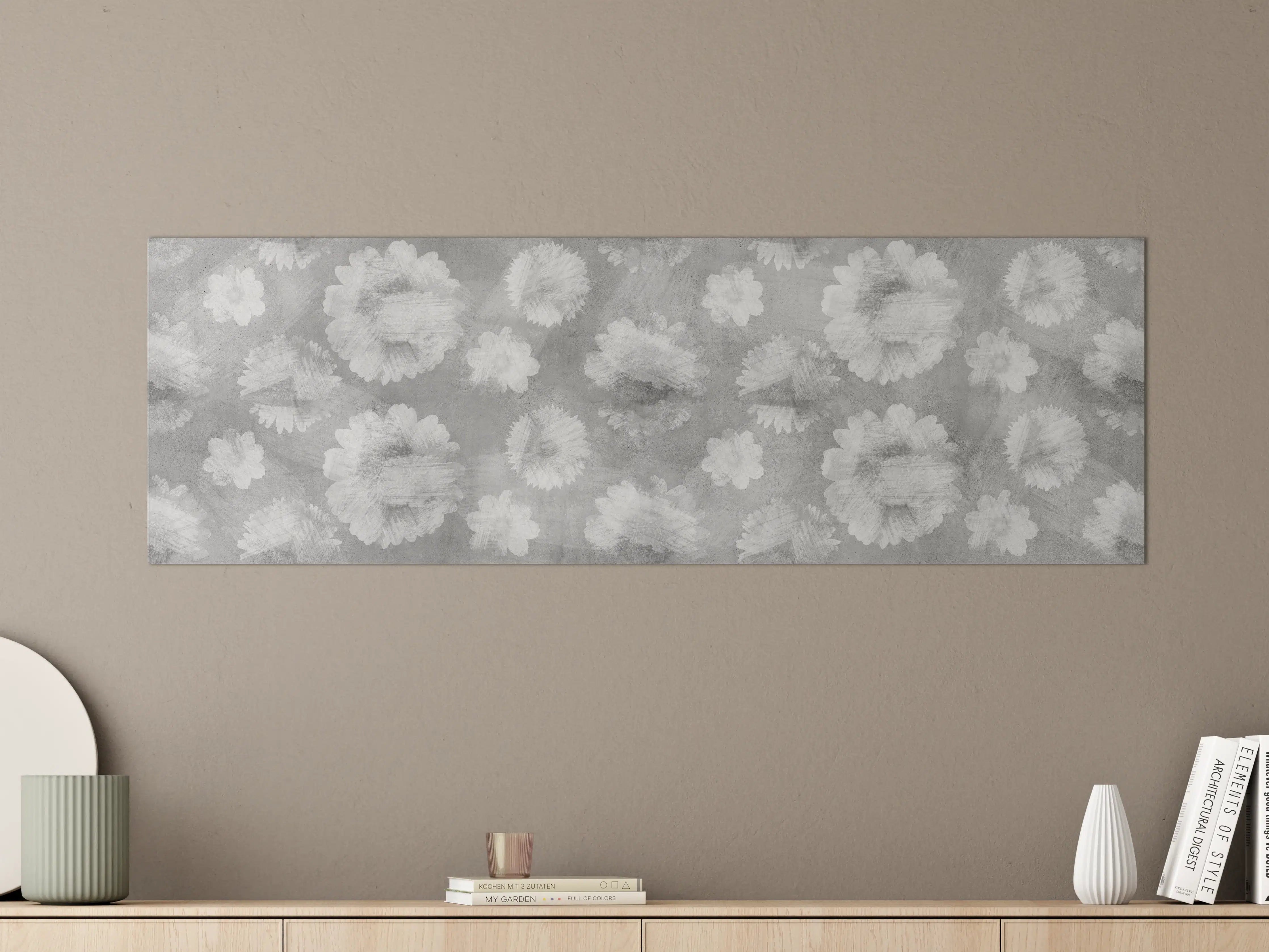 Große Wandbilder - Graue Zement Wand mit weißem Blumenmuster