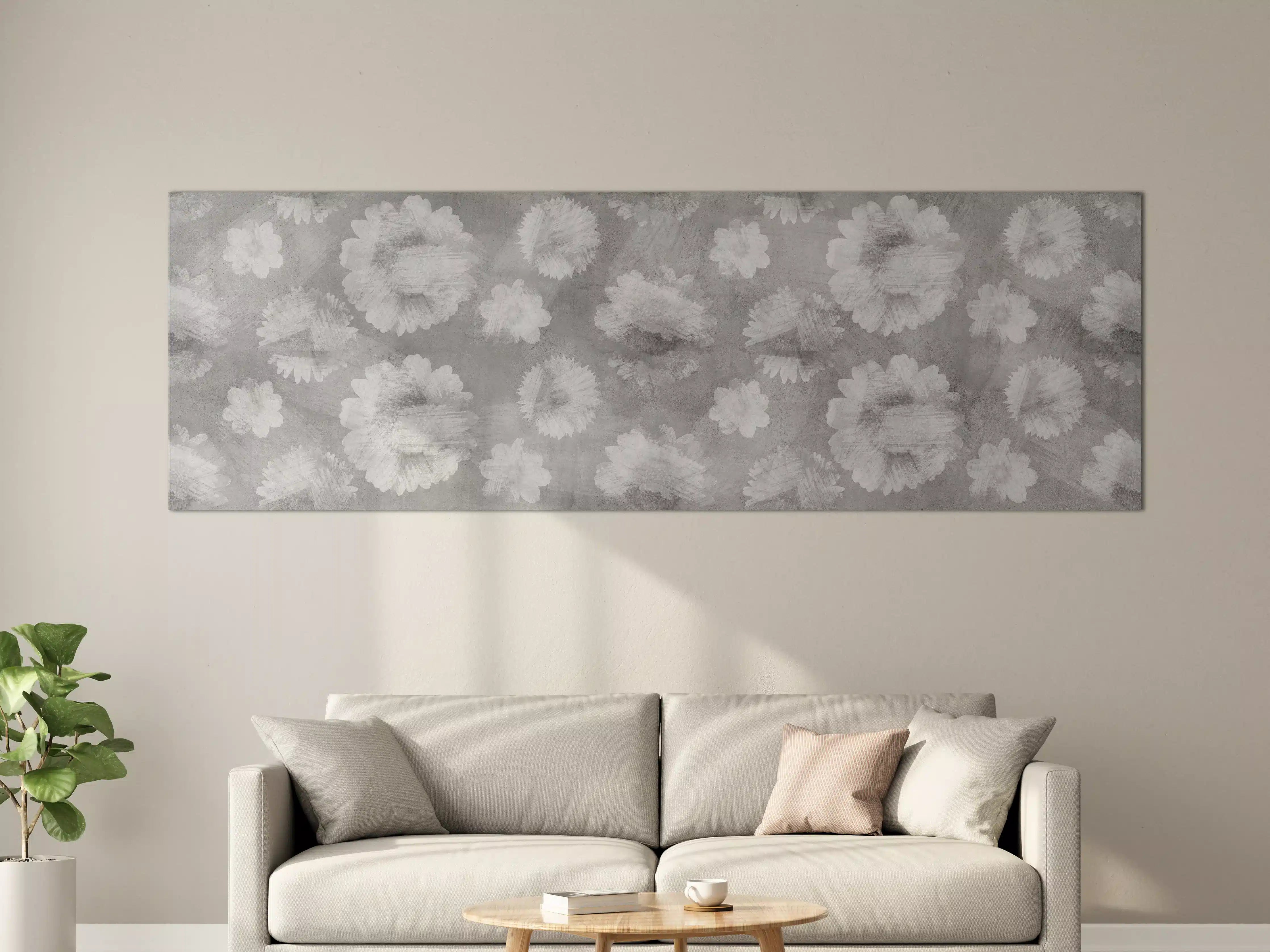 Große Wandbilder - Graue Zement Wand mit weißem Blumenmuster