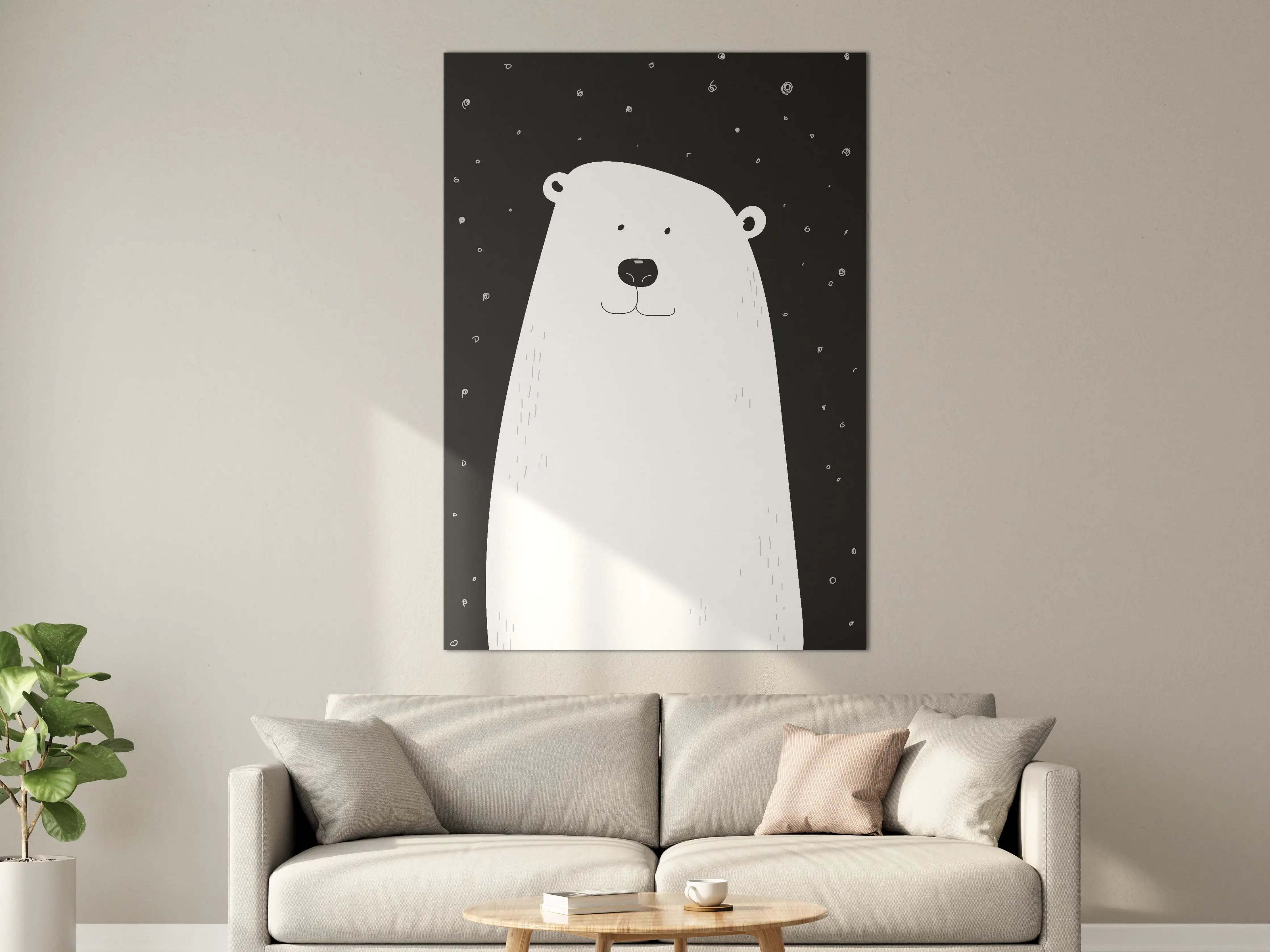 Große Wandbilder - Grauer Bär auf schwarzem Hintergrund mit Schneeflocken